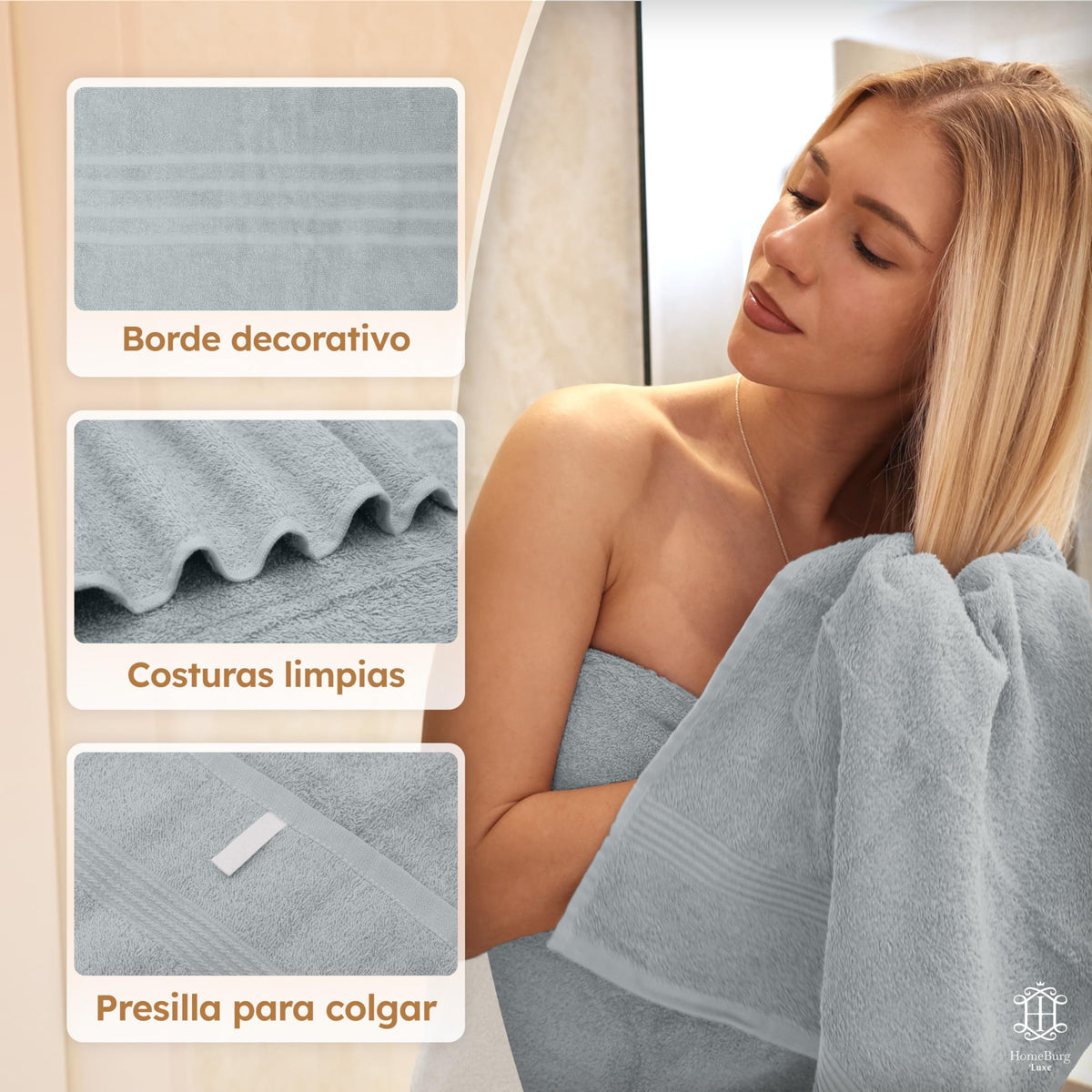Luxe Set de Toallas 100% Algodón - 8 Piezas, 3 tamaños (30×30, 40×70 y 65×137 cm) - Suaves, absorbentes y de fácil Cuidado, Blanco