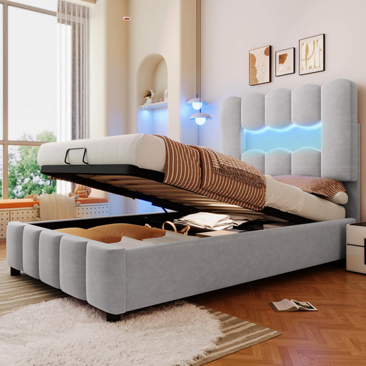 Kebnor Cama tapizada con somier, luz ambiental con mando a distancia, diseño de princesa heredera, material PU, color rosa (sin colchón) (140 x 200 cm)