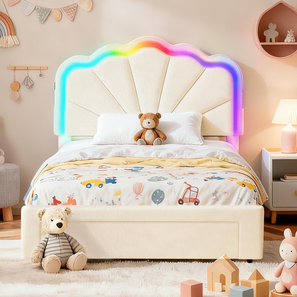 Armazón de Cama de Cuero 140x200cm con luz LED, Blanco