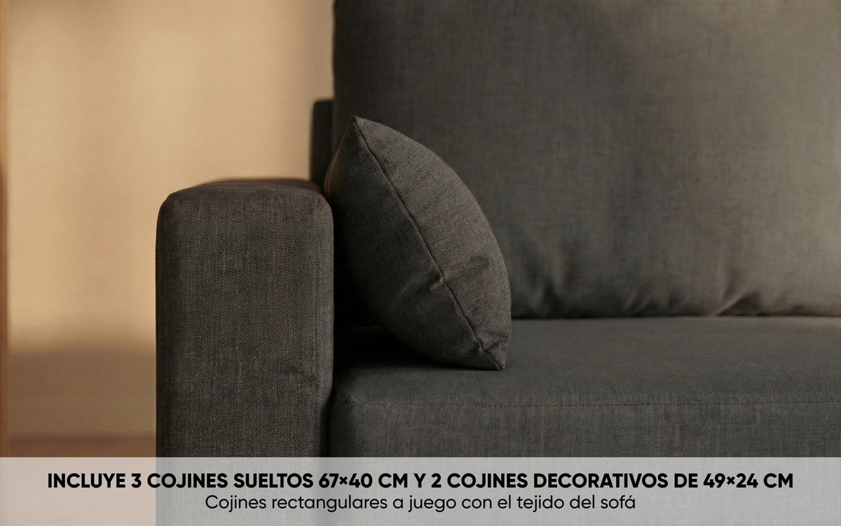 BUDWING Leah Sofá Cama Esquinero 3 Plazas - Chaise Longue Reversible y 2 Cojines Decorativos – Tapizado en Poliéster – Estilo Moderno – 233x124x69 cm – Gris Bicolor