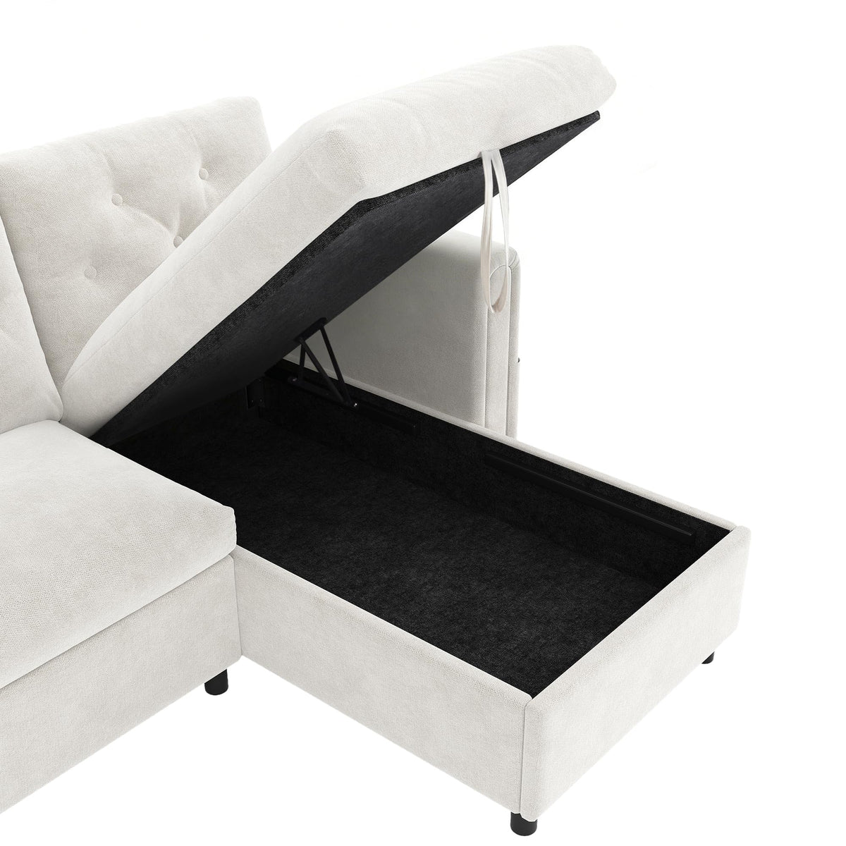 LAKFEW Sofa Cama con Cama Extensible y Taburete Almacenaje, Sofa Rinconera con USB, Lámpara de Lectura, Mesa Plegable con 2 Posavasos, 205x205x85 cm, Gris