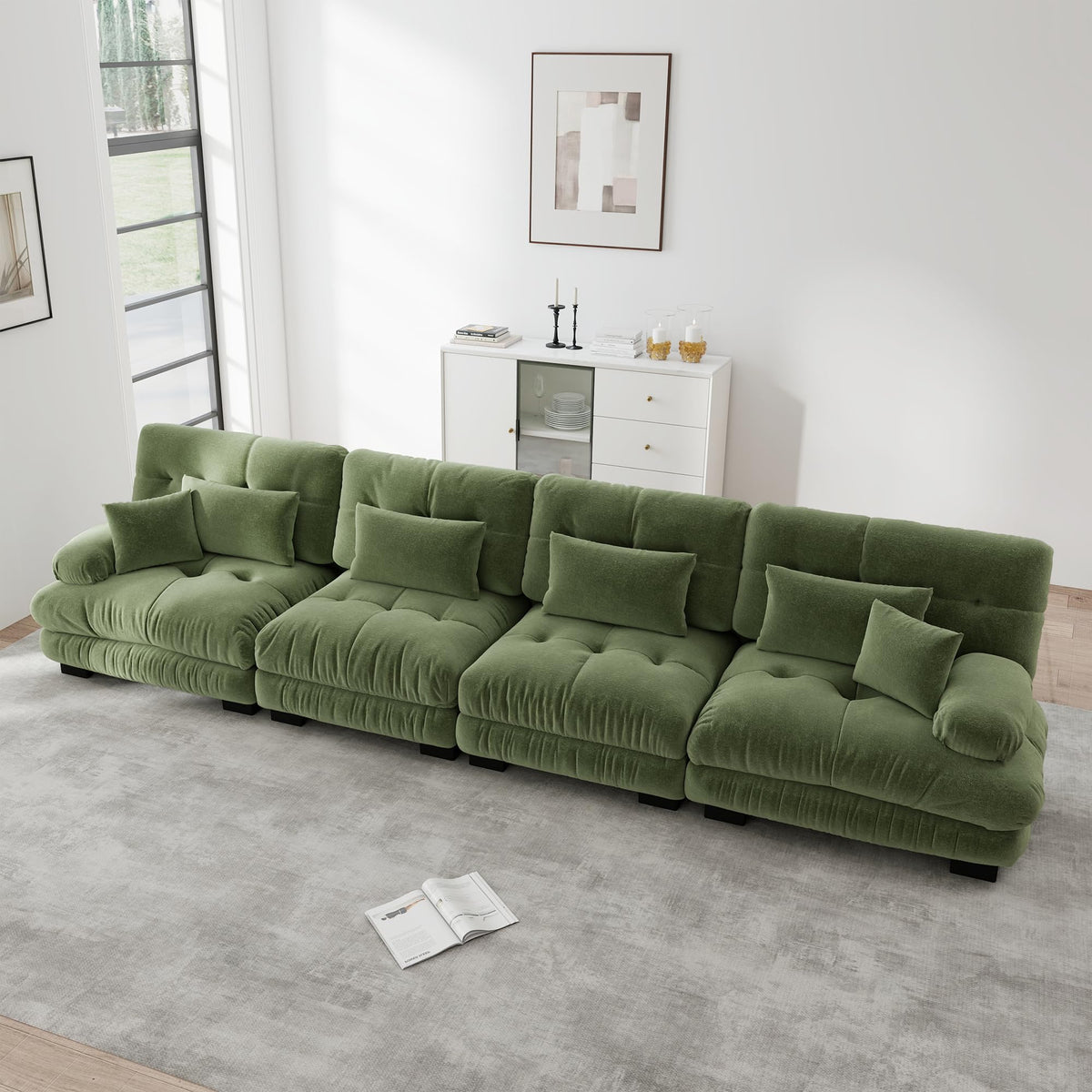 Sofá seccional Cloud en forma de L de 4 plazas con otomana móvil, ciniglia paisaje residencial con asiento profundo y reposabrazos anchos, gran sofá de sala para apartamento