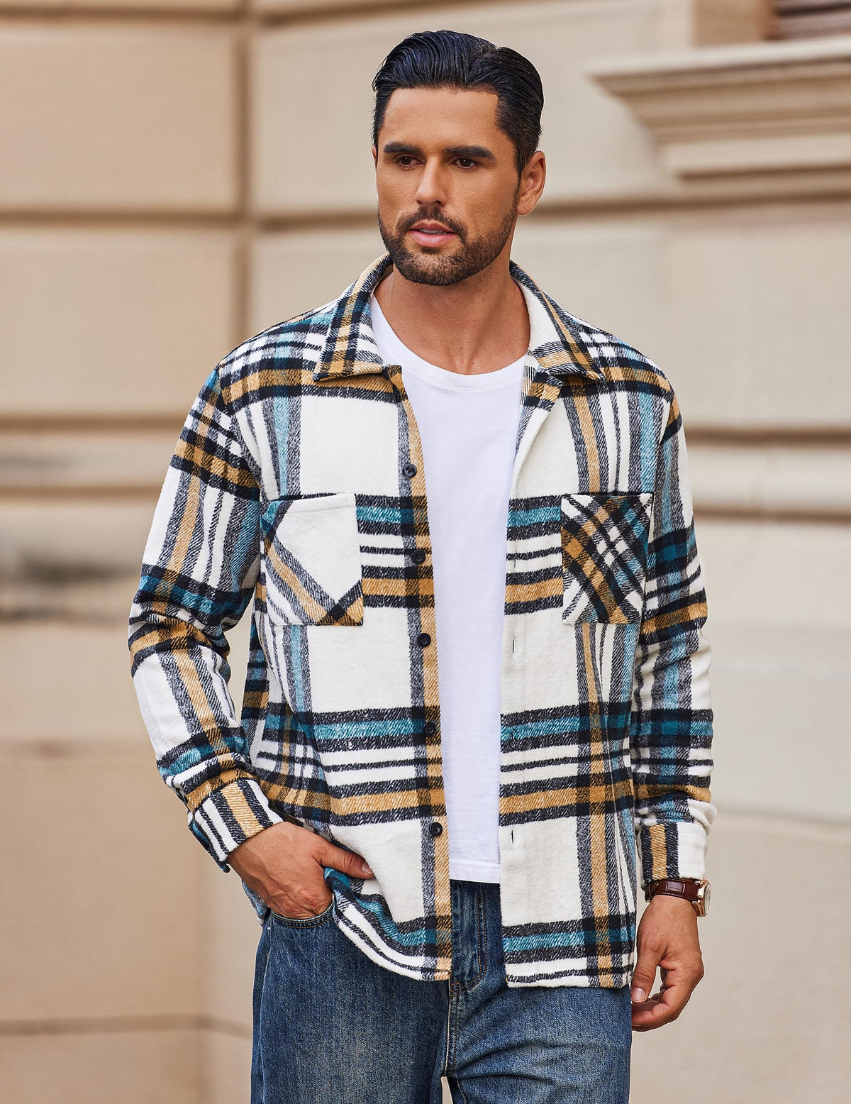 COOFANDY Sobrecamisa Hombre a Cuadros Chaqueta Leñador Casual