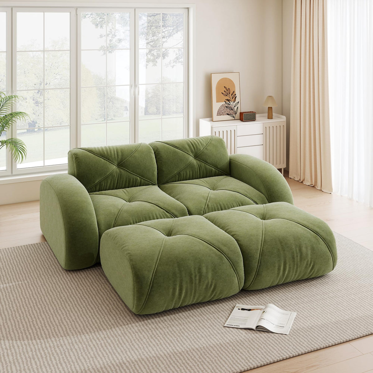 Sofá de esquina en forma de L de 4 plazas con reposapiés, sofá modular Cloud sin marcos de chenilla, sofá de estar suave, antideslizante, combinable de forma flexible, sin montaje, salón color