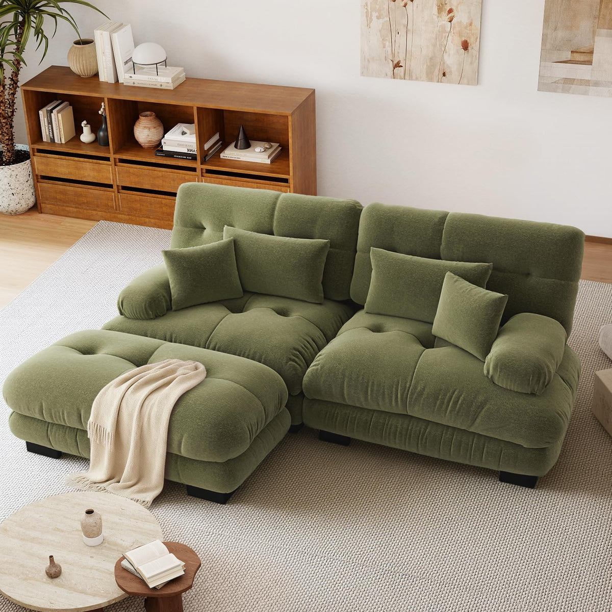 SoarFlash Sofá U Modular de 4 plazas para salón Moderno, sofá Nube de Tela Chenille con reposabrazos, Color Amarillo, 145×406 cm