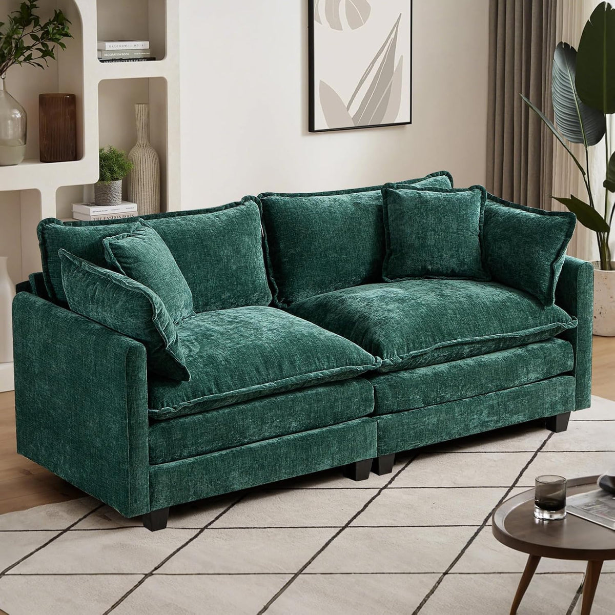 Sofá Modular Modular de 380.0 cm en Forma de L, sofás Convertibles de Gran tamaño, sofá de felpilla de 4 plazas con Asiento Profundo SleeperCloud con Almohadas y 2 otomanas para Sala de