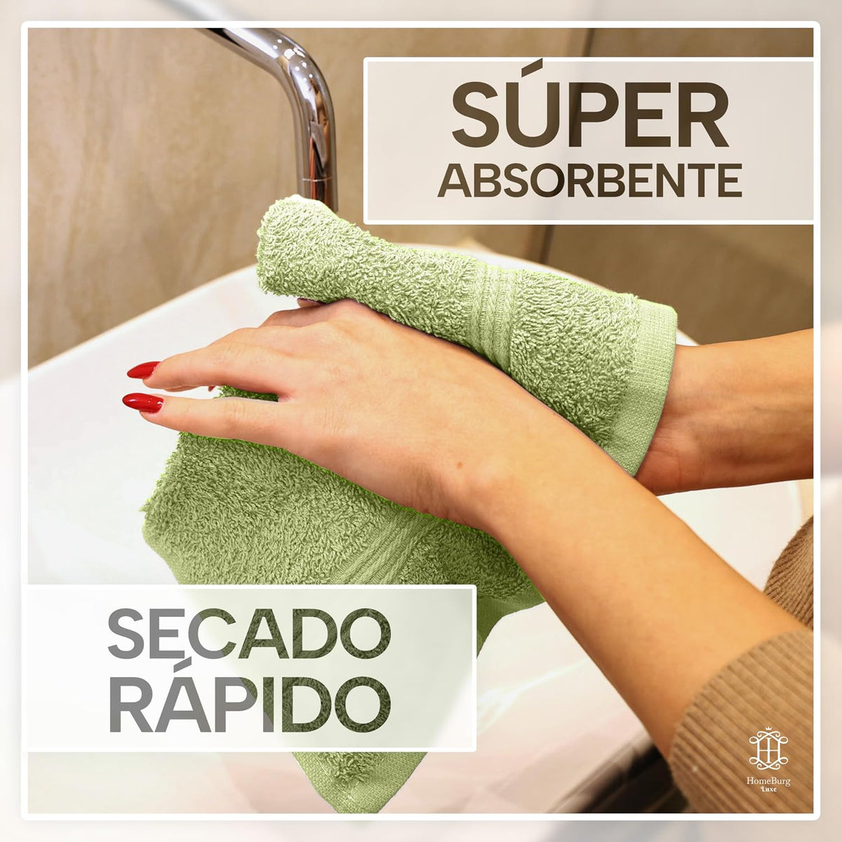 Luxe Set de 12 Toallas de Mano (Gants de Toilette) – 100% Algodón, Suaves & Absorbentes, Fáciles de Mantener, Premium para el Rostro, 30×30 cm, Verde Salvia