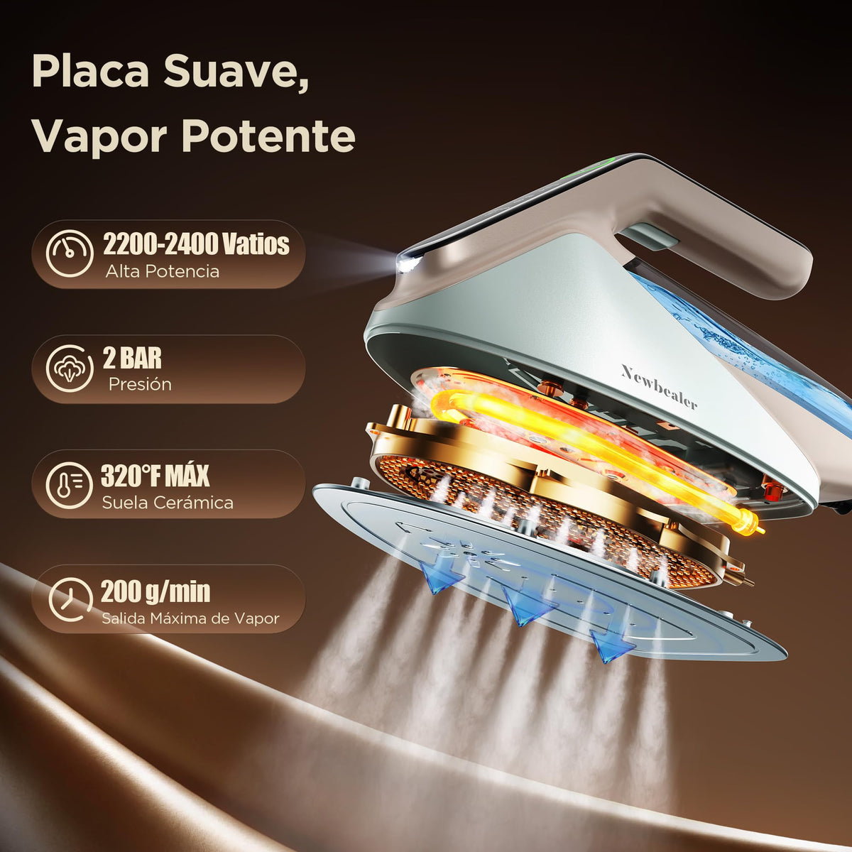 Newbealer Plancha de Vapor 2300W con Turbo Vapor,4 Temperaturas