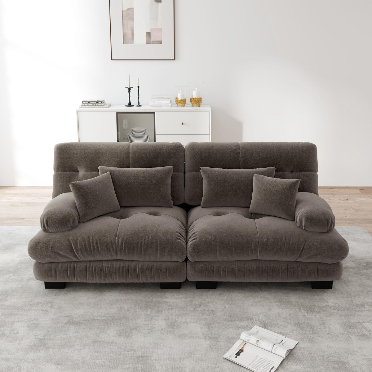 Sofá seccional Cloud en forma de L de 4 plazas con otomana móvil, ciniglia paisaje residencial con asiento profundo y reposabrazos anchos, gran sofá de sala para apartamento