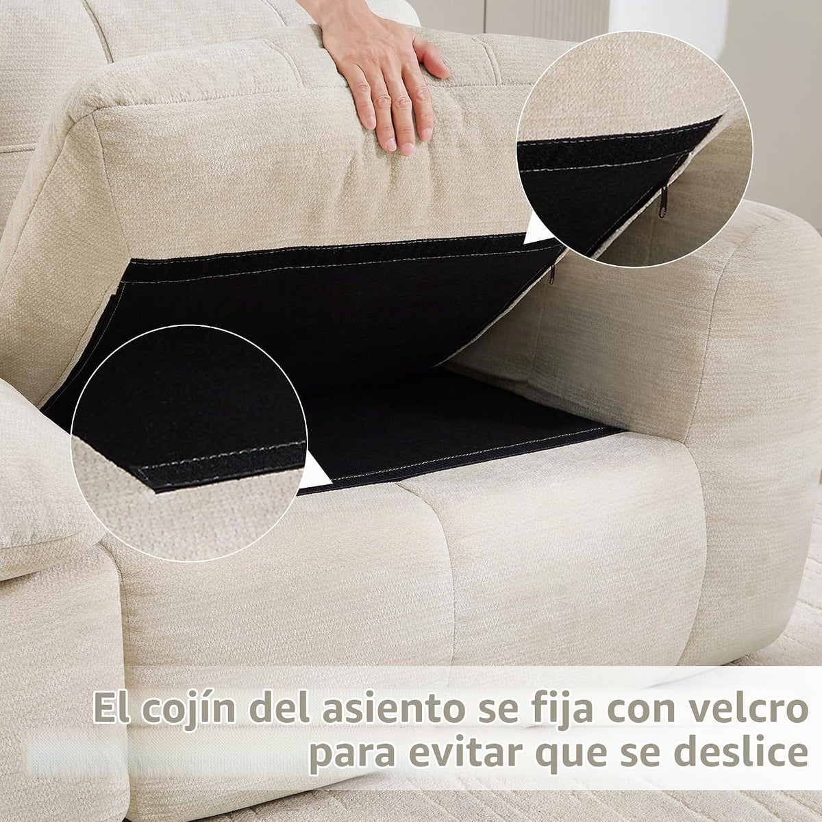 Sofá de 3 plazas con 1 taburete chenilla beige