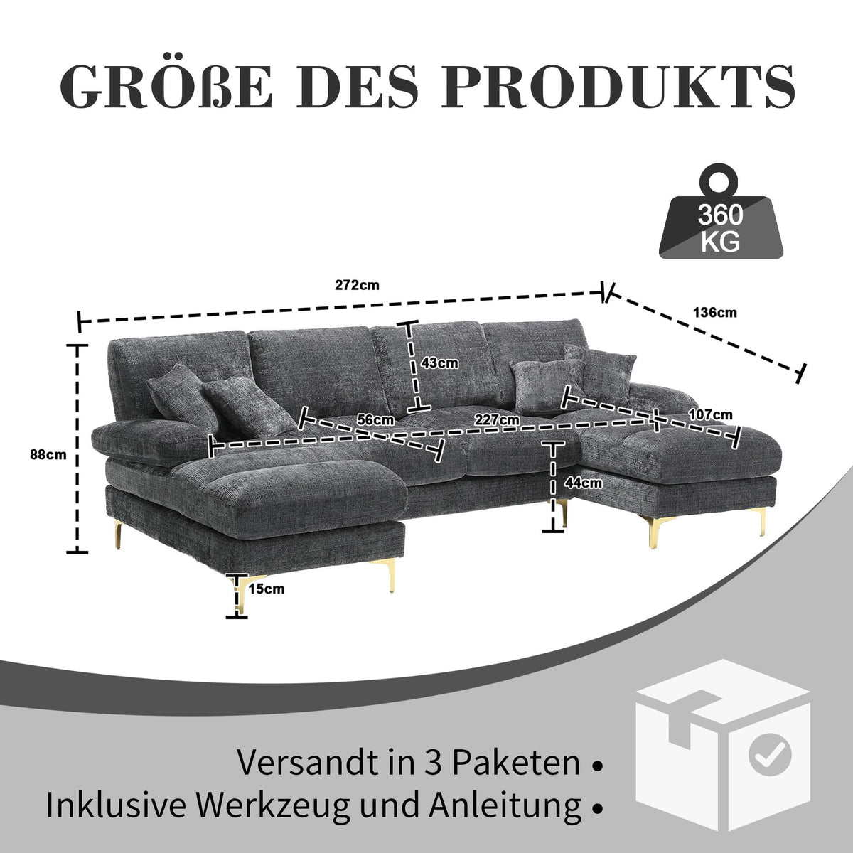 Sapgaks Sofá Seccional en U Moderno,Sofá 4 plazas,Mueble Acolchado de diseño Moderno,Tela de Chenilla (Beige)