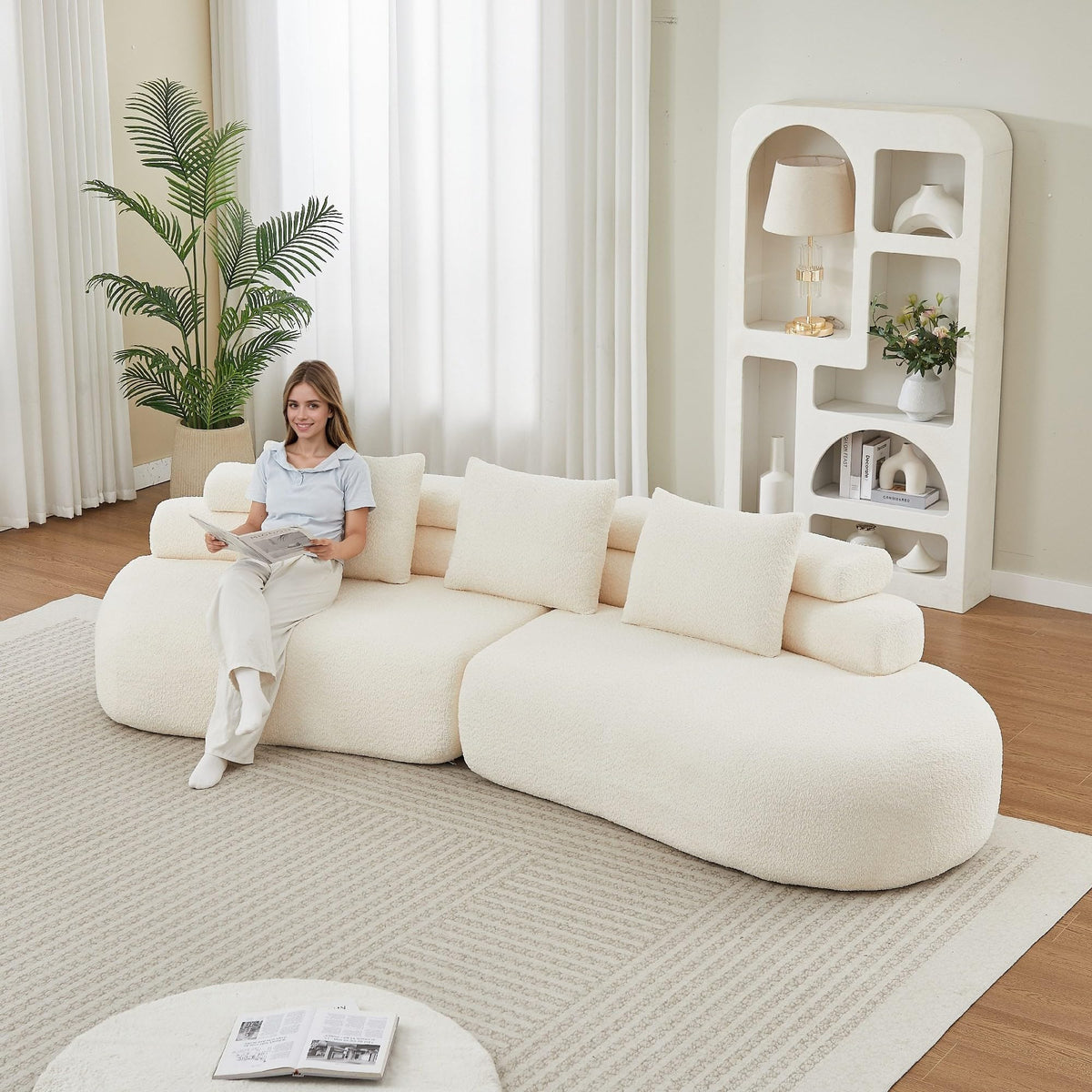 Bladez Sofá modular de 4 plazas chenilla sofá curvado en la nube gris
