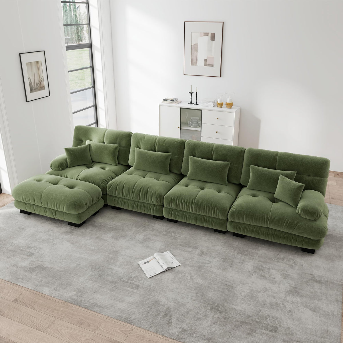 Sofá seccional Cloud en forma de L de 4 plazas con otomana móvil, ciniglia paisaje residencial con asiento profundo y reposabrazos anchos, gran sofá de sala para apartamento