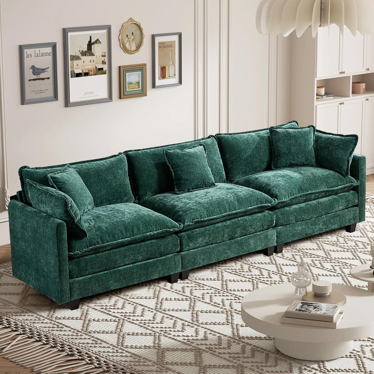 Sofá Modular Modular de 380.0 cm en Forma de L, sofás Convertibles de Gran tamaño, sofá de felpilla de 4 plazas con Asiento Profundo SleeperCloud con Almohadas y 2 otomanas para Sala de
