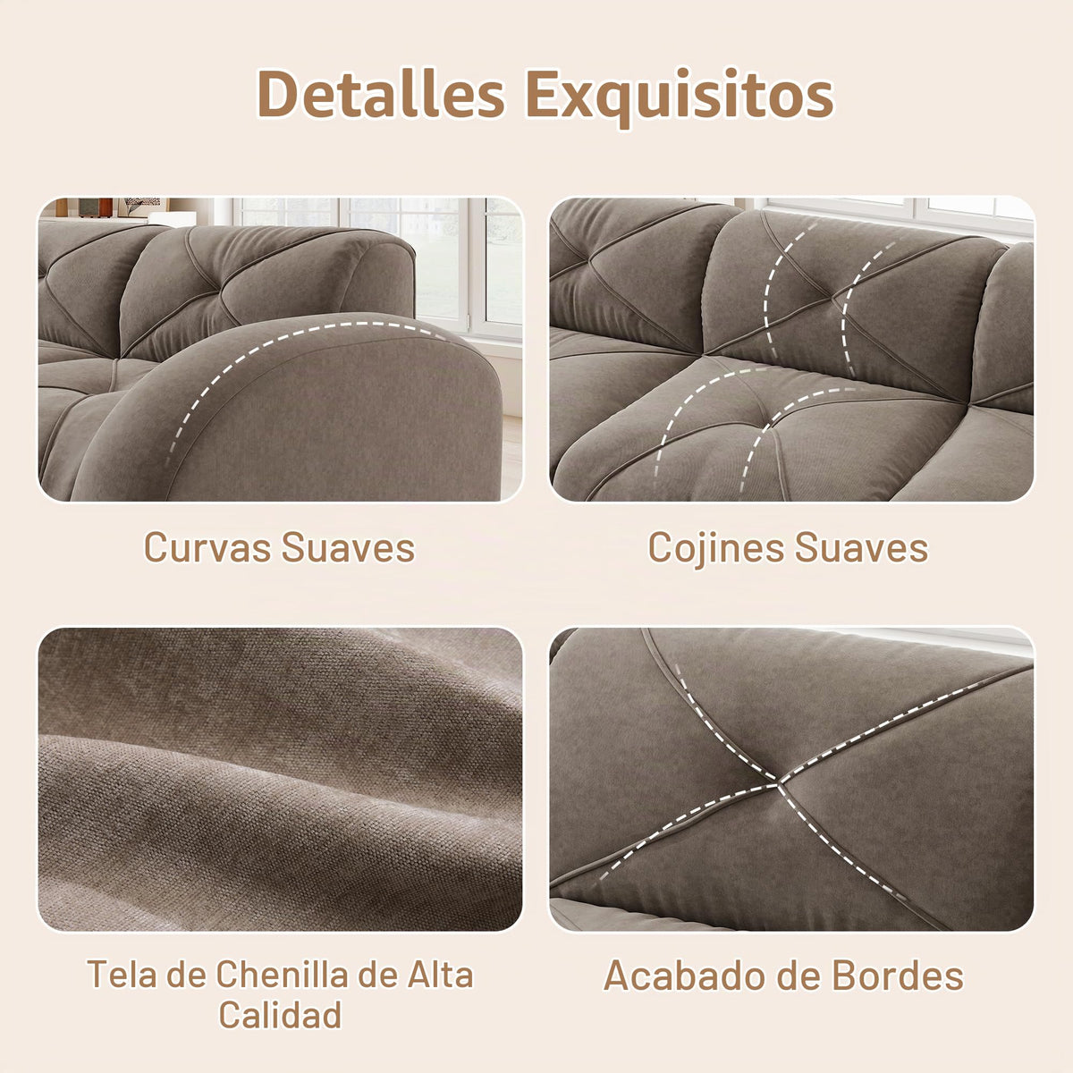 Sofá de esquina en forma de L de 4 plazas con reposapiés, sofá modular Cloud sin marcos de chenilla, sofá de estar suave, antideslizante, combinable de forma flexible, sin montaje, salón color