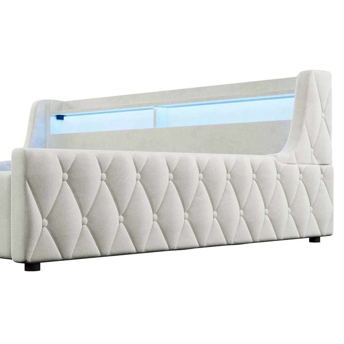 Cama con plataforma de terciopelo 90 x 200 cm, con espacio de almacenamiento hidráulico e iluminación LED (color crema, 90 x 200 cm)