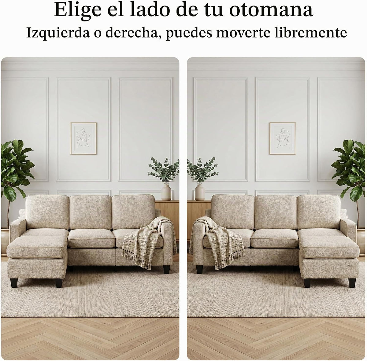 Sofá de 3 plazas con taburete, sofá flexible en forma de L como sofá esquinero, funda de tela suave con acolchado de espuma de alta densidad, sofá de salón para sala de estar, dormitorio, oficina y