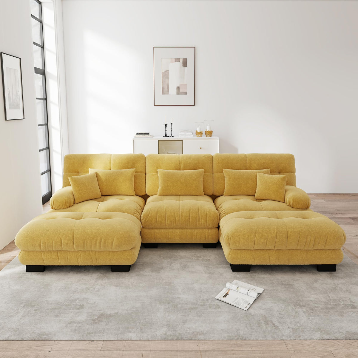 Sofá seccional Cloud en forma de L de 4 plazas con otomana móvil, ciniglia paisaje residencial con asiento profundo y reposabrazos anchos, gran sofá de sala para apartamento