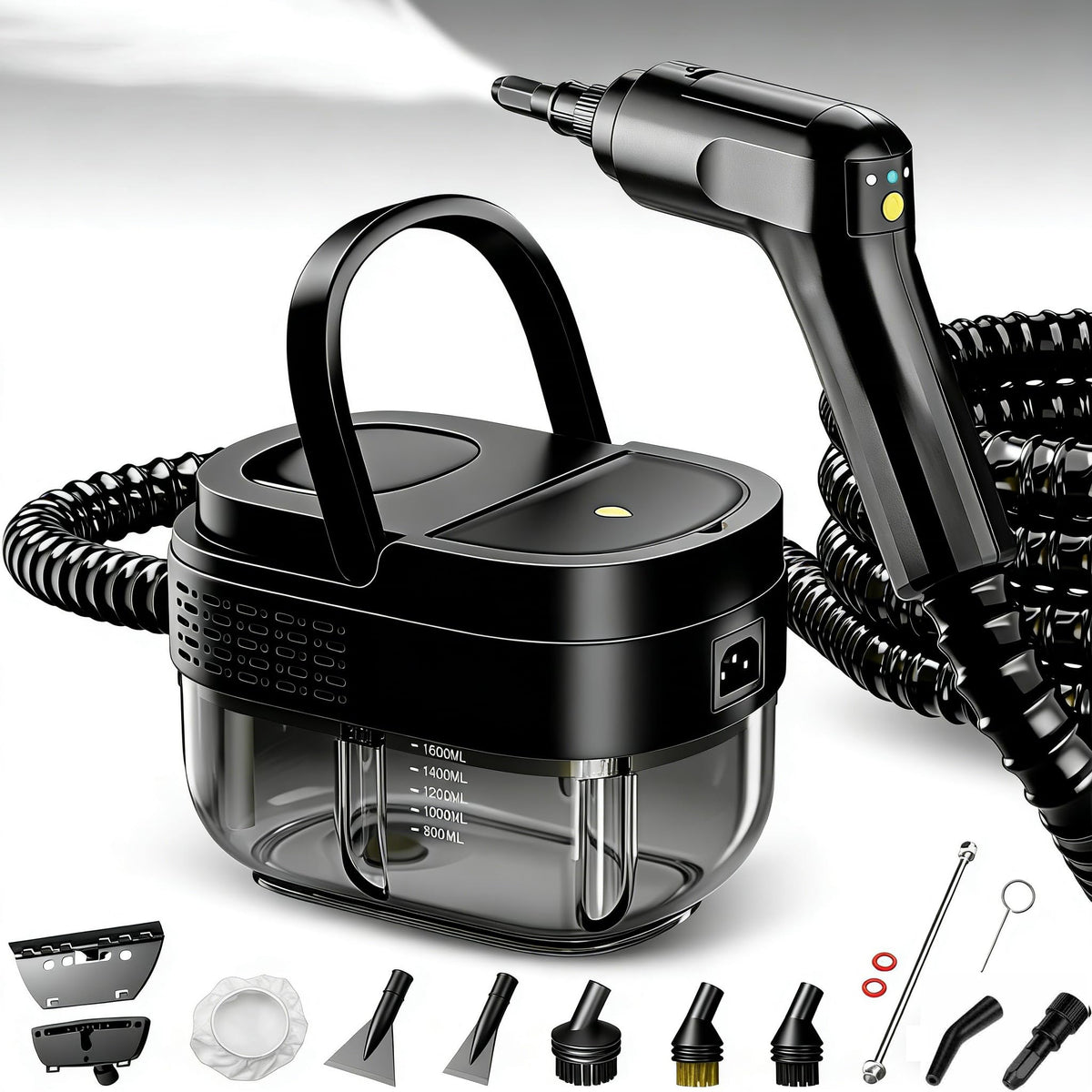 Vaporeta Limpieza Hogar 2500W, Depósito de Agua 1600ML, Mango Regulable en 3 Niveles, Alta Temperatura 105℃ y Presión 3Bar, Calentamiento Rápido 15s, 10 Accesorios, para Coche, Cocina (Amarillo)