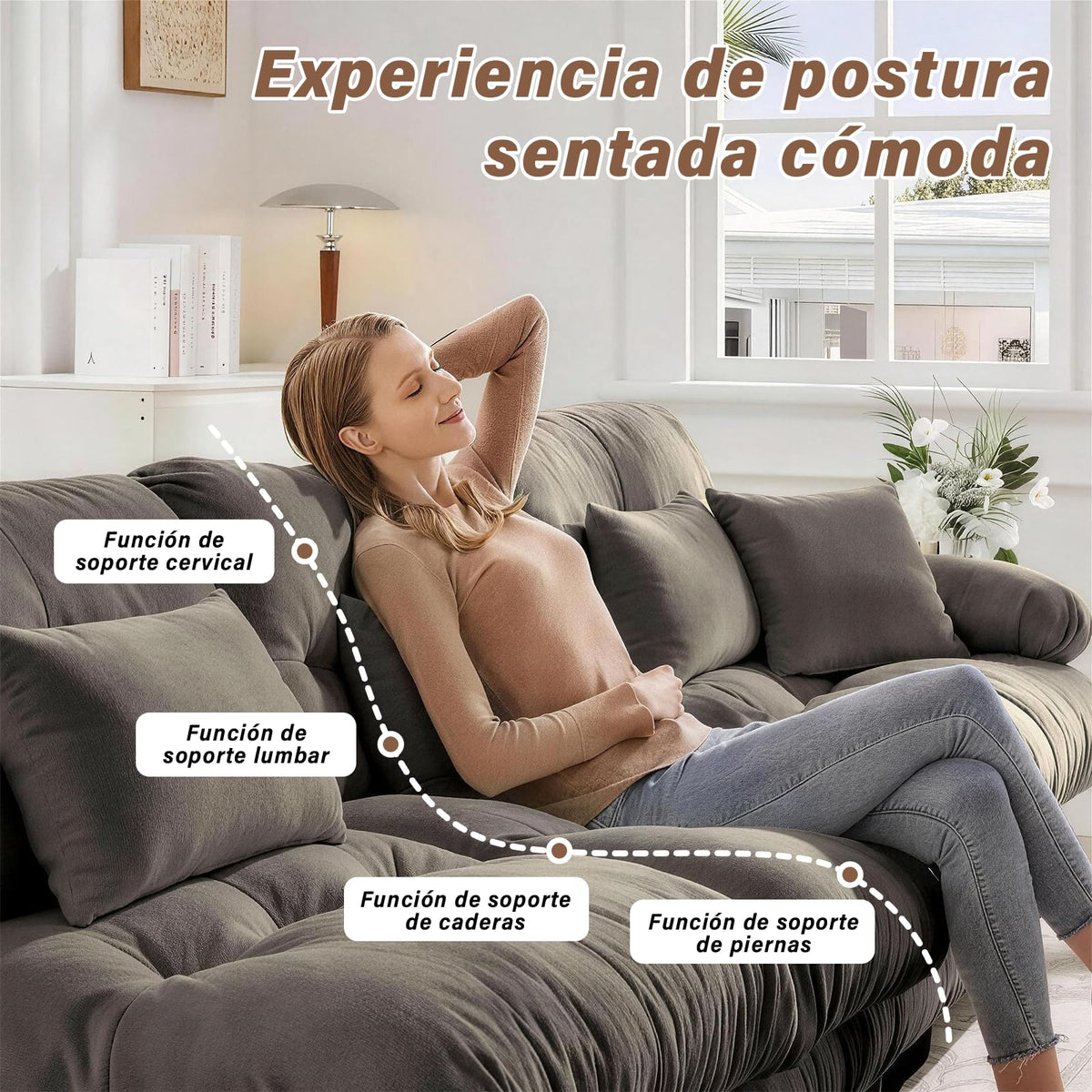 SoarFlash Sofá U Modular de 4 plazas para salón Moderno, sofá Nube de Tela Chenille con reposabrazos, Color Amarillo, 145×406 cm