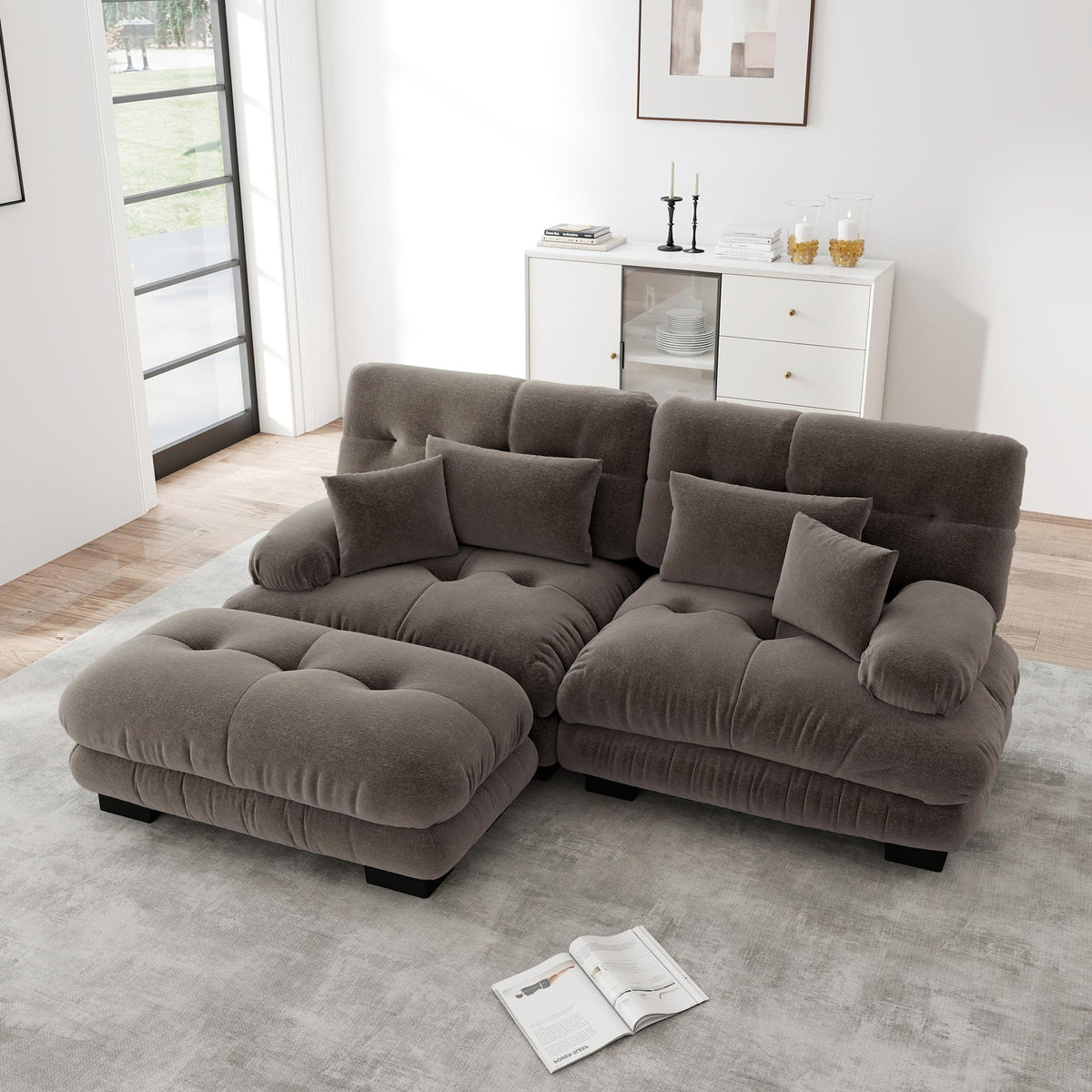Sofá seccional Cloud en forma de L de 4 plazas con otomana móvil, ciniglia paisaje residencial con asiento profundo y reposabrazos anchos, gran sofá de sala para apartamento