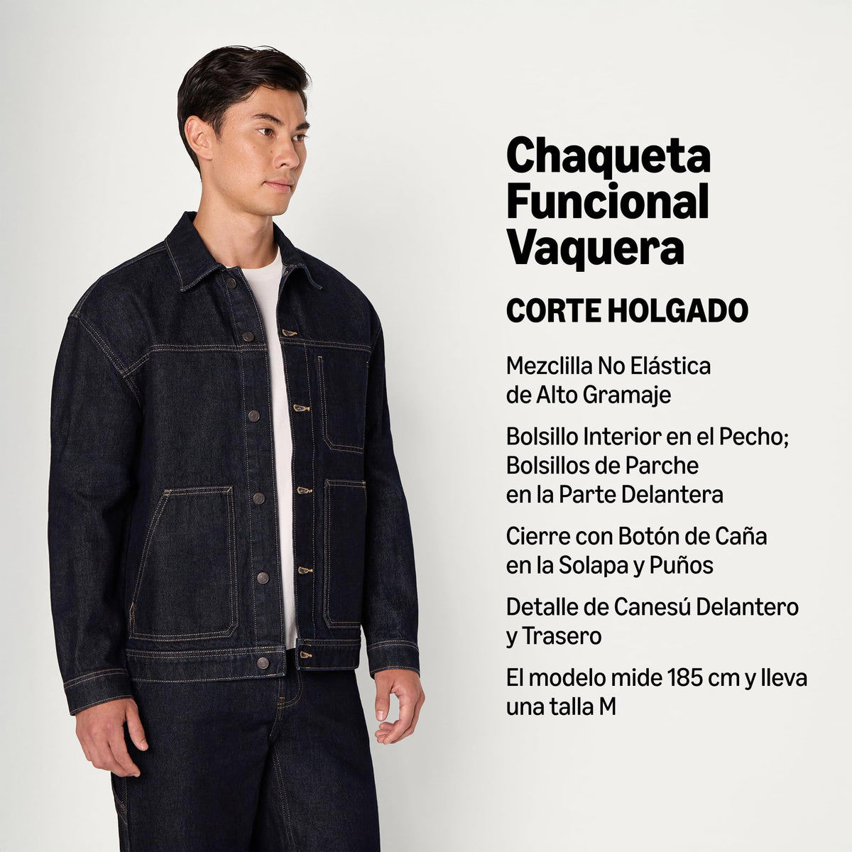 Amazon Essentials Hombre Chaqueta Funcional Vaquera Rígida de Corte Holgado