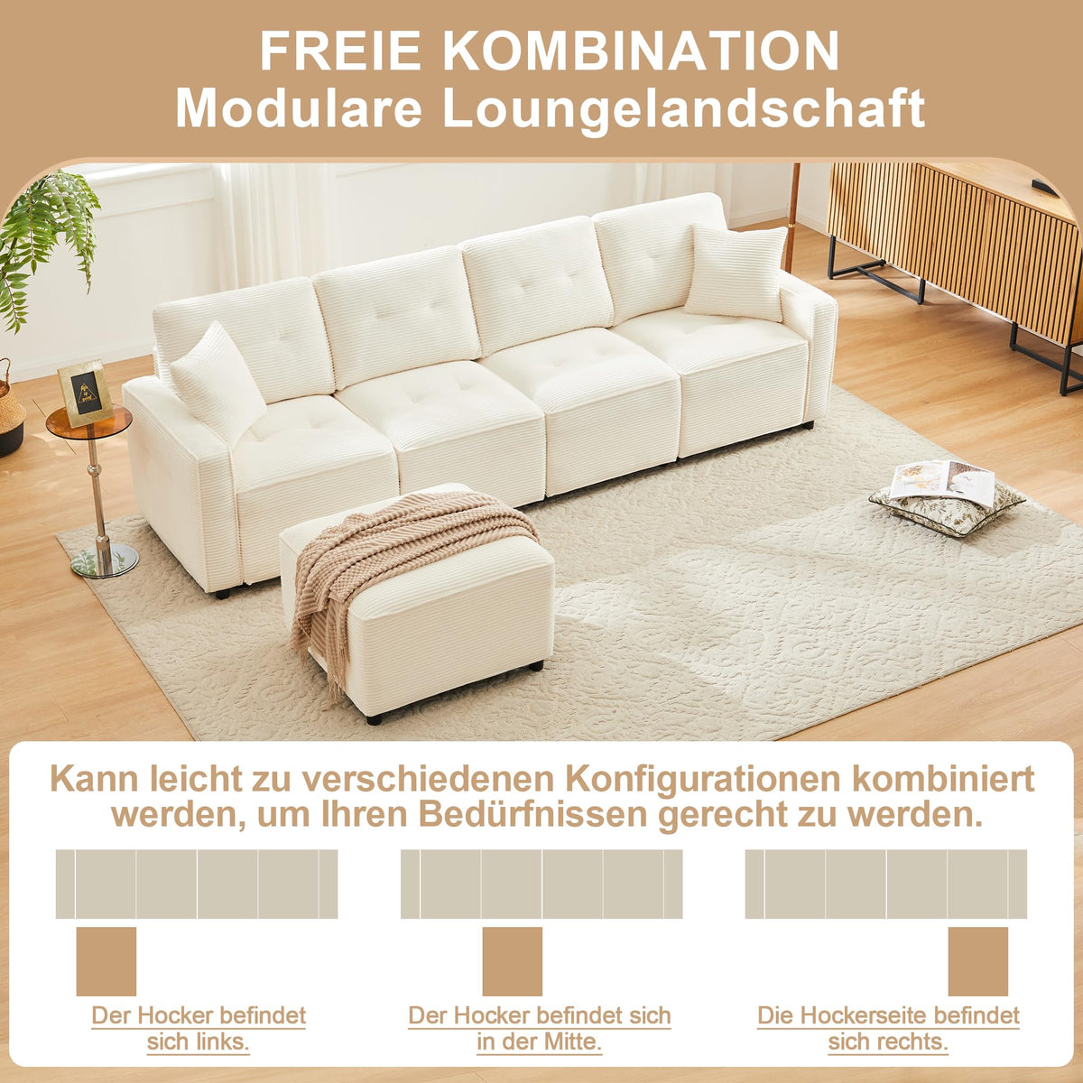 Sofá moderno de chenilla en forma de U con chaise longue, sofá esquinero de 4 plazas con espacio de almacenamiento, puerto USB y tipo C, modular, con soporte para bebidas y cojines suaves