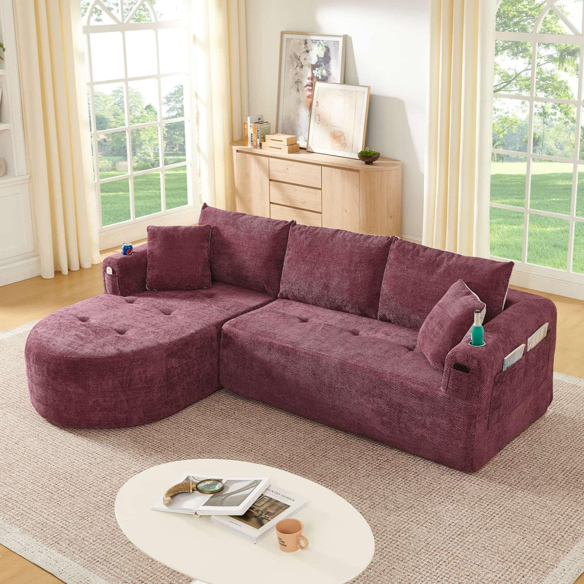 KOMHTOM Sofá Chaise Longue en L con Cojines (Negro)