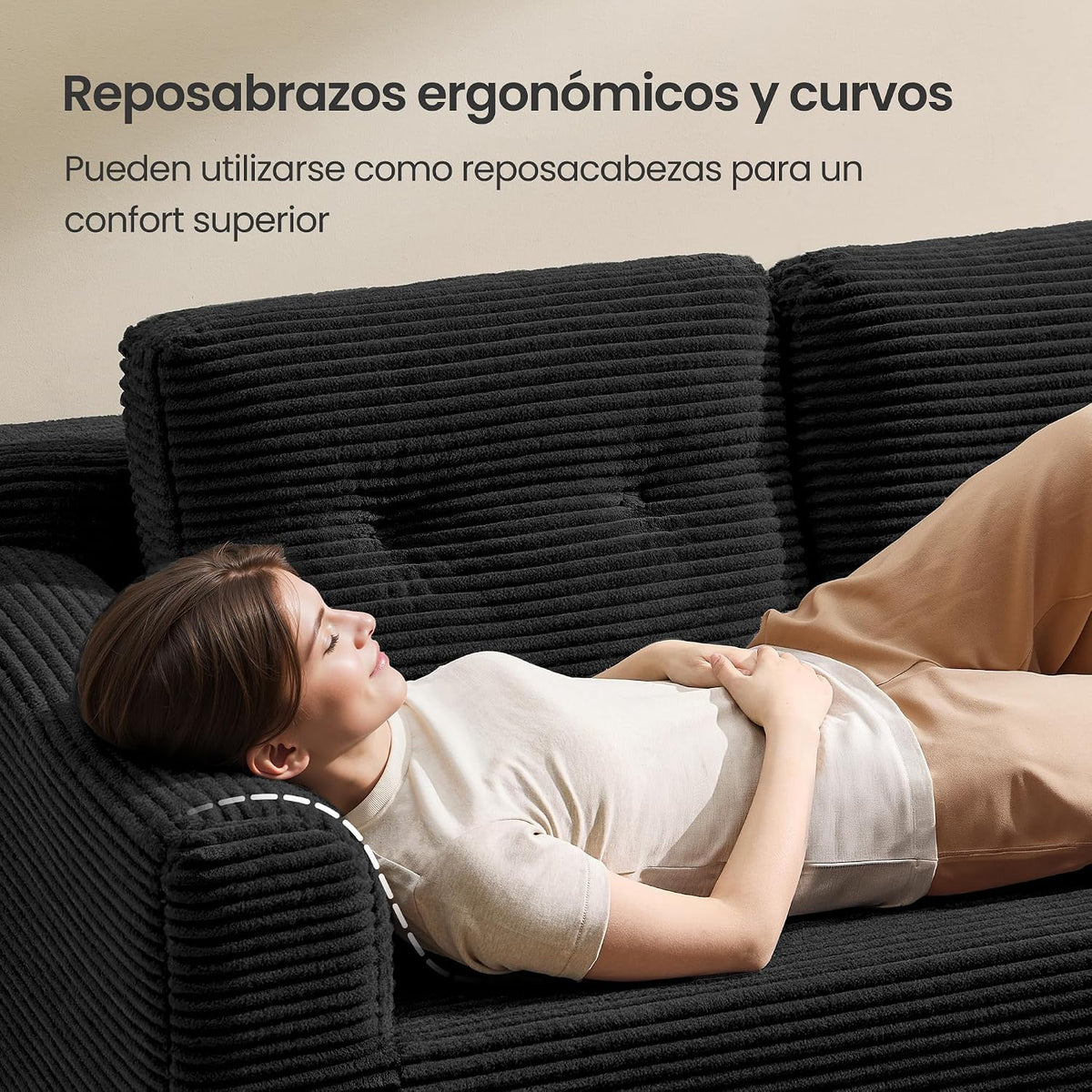 VASAGLE Sofá con Chaise Longue, Esquinero de Pana, Diseño Modular de 3 Plazas, 242 x 152 x 73 cm, Negro, para Salón, Colección Camila LCS183B101