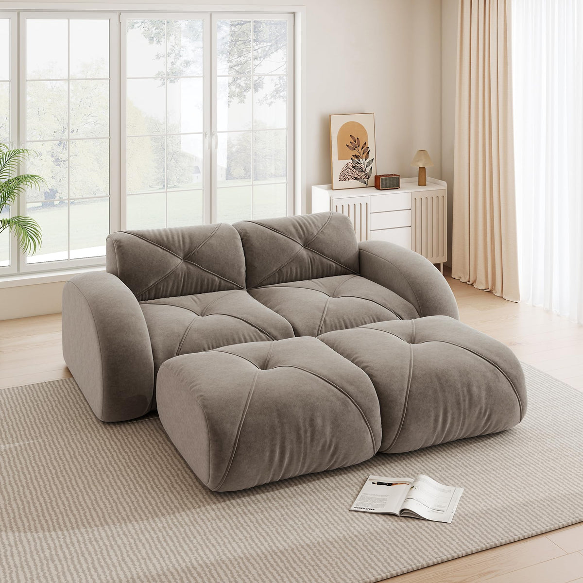 Sofá de esquina en forma de L de 4 plazas con reposapiés, sofá modular Cloud sin marcos de chenilla, sofá de estar suave, antideslizante, combinable de forma flexible, sin montaje, salón color