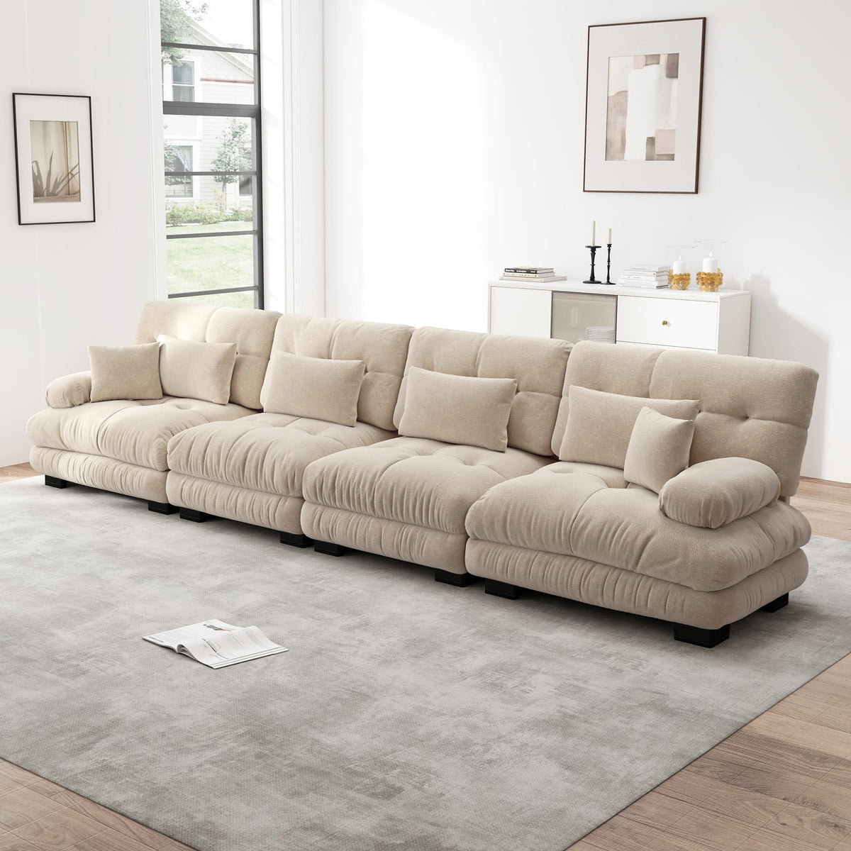 Sofá seccional Cloud en forma de L de 4 plazas con otomana móvil, ciniglia paisaje residencial con asiento profundo y reposabrazos anchos, gran sofá de sala para apartamento