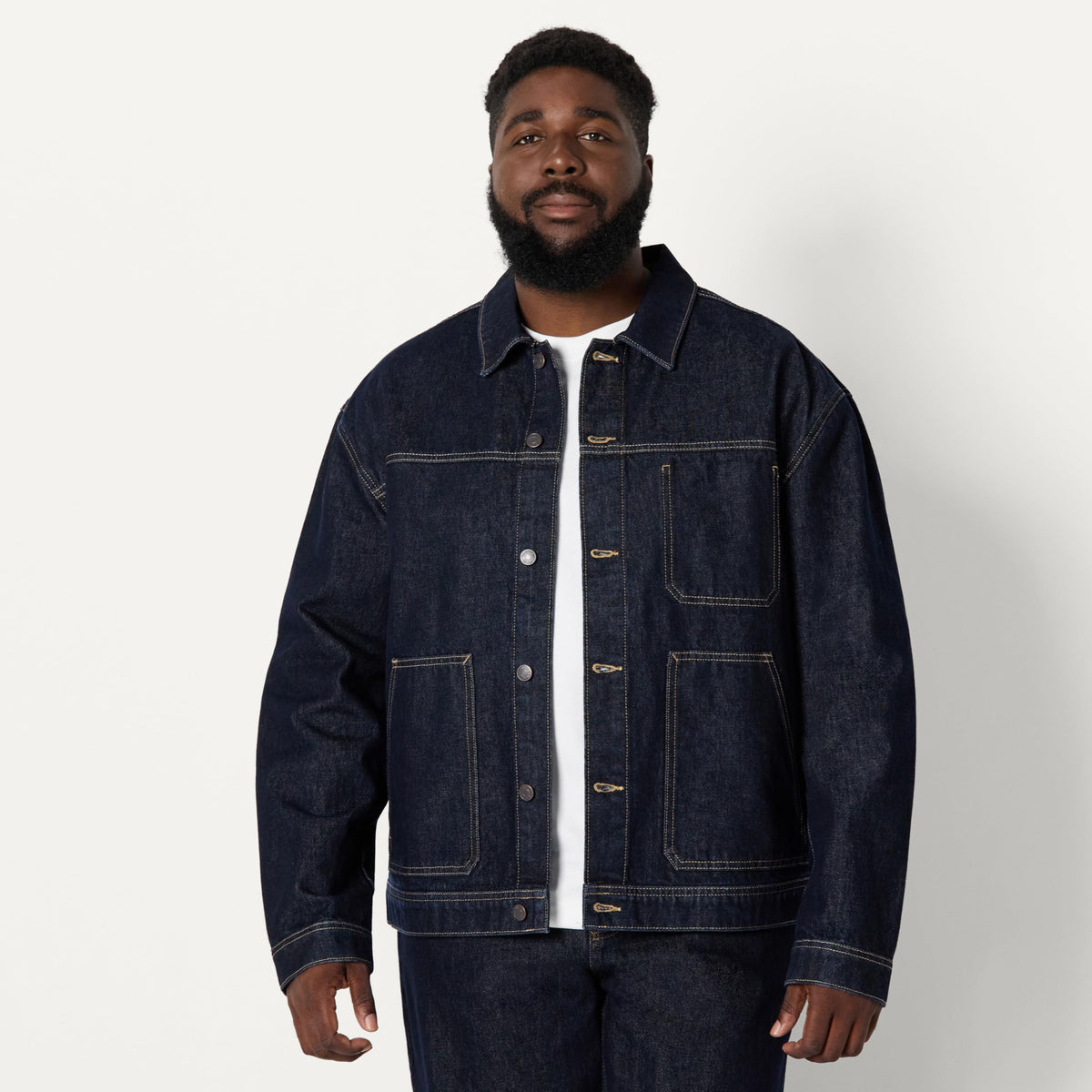 Amazon Essentials Hombre Chaqueta Funcional Vaquera Rígida de Corte Holgado