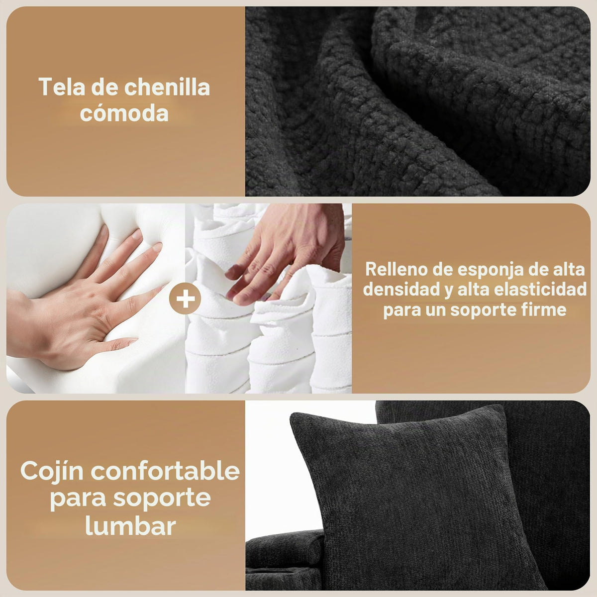 Lubvtti Sofá cama de 3 plazas moderno con función de cama, con espacio de almacenamiento, cargador USB, reposabrazos portaobjetos y 2 cojines, sofá de esquina en L, sofá de 3 plazas, chenilla (C-gris)