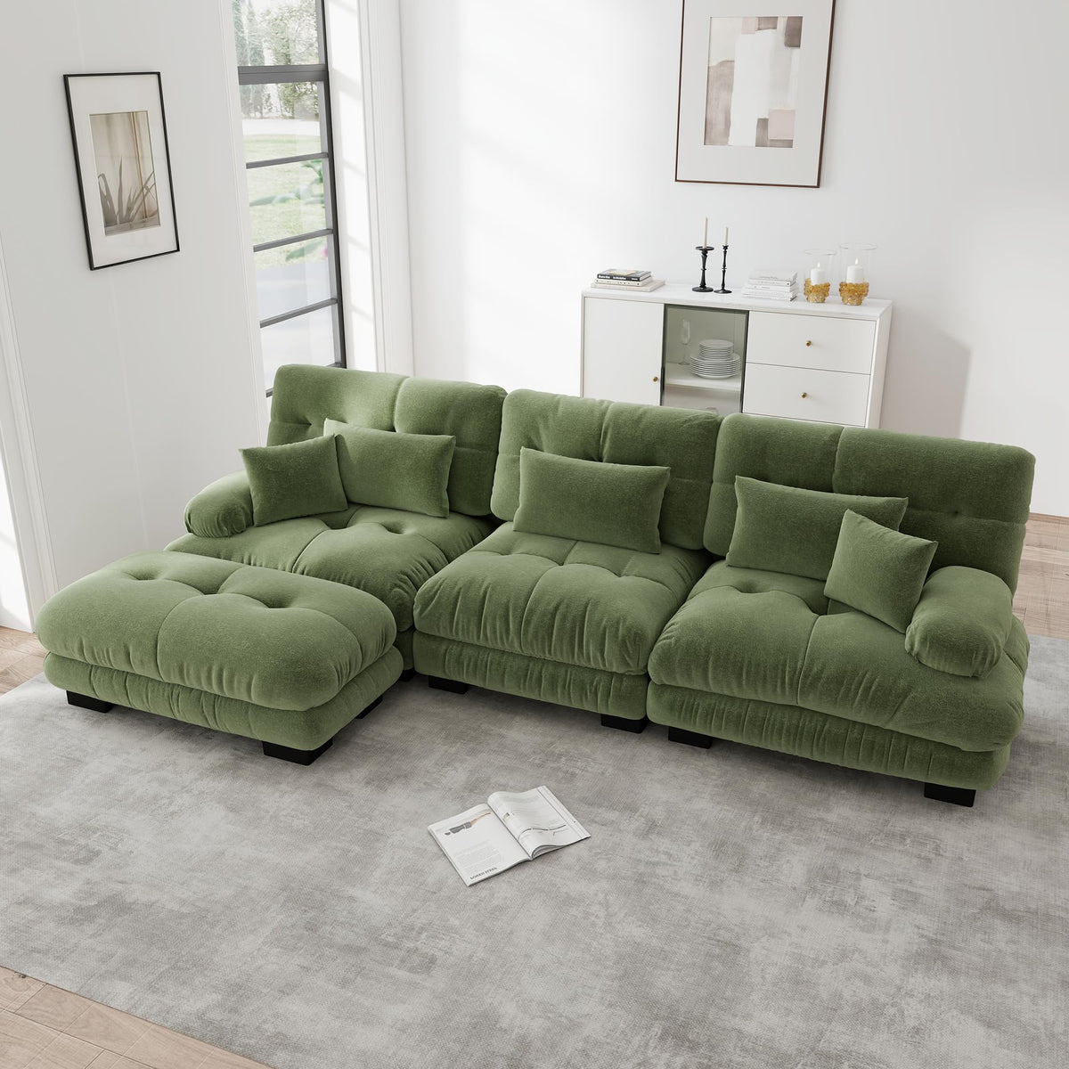 Sofá seccional Cloud en forma de L de 4 plazas con otomana móvil, ciniglia paisaje residencial con asiento profundo y reposabrazos anchos, gran sofá de sala para apartamento