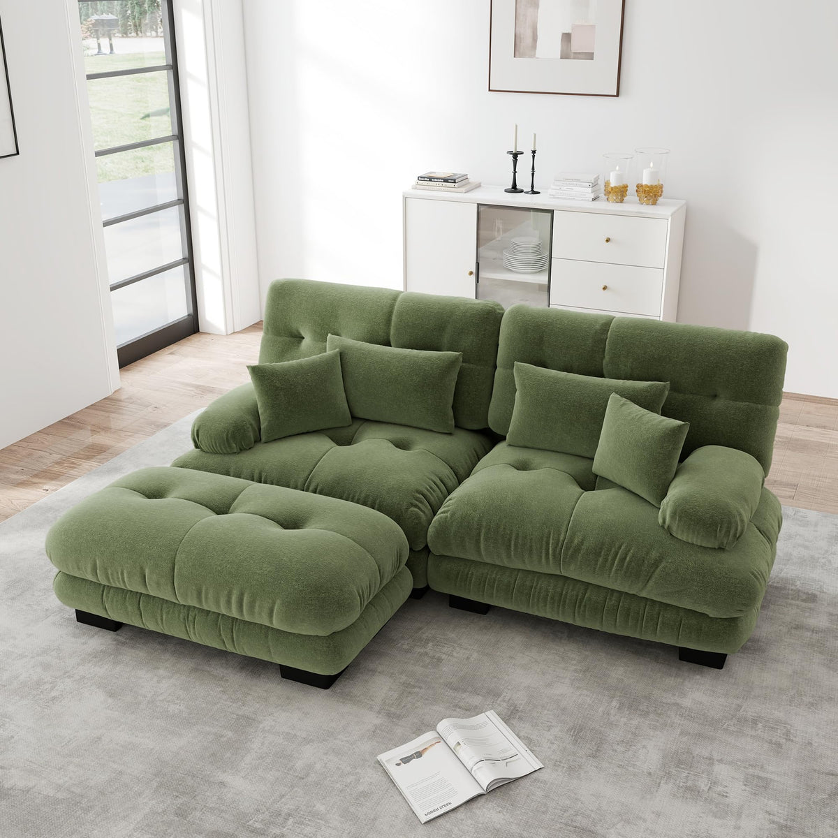Sofá seccional Cloud en forma de L de 4 plazas con otomana móvil, ciniglia paisaje residencial con asiento profundo y reposabrazos anchos, gran sofá de sala para apartamento