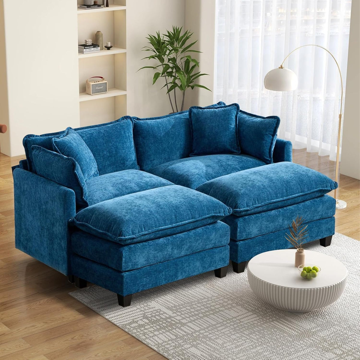 Sofá Modular Modular de 380.0 cm en Forma de L, sofás Convertibles de Gran tamaño, sofá de felpilla de 4 plazas con Asiento Profundo SleeperCloud con Almohadas y 2 otomanas para Sala de
