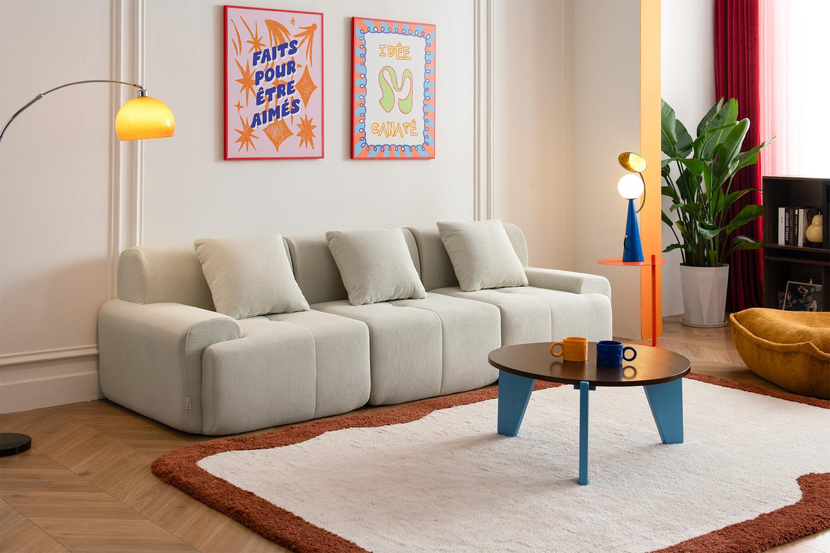 Sofá Modular 3 plazas con Chaise Longue, tapizado en Chenilla, Fundas de Cojines desenfundables (Gris Mineral, 3 plazas con Chaise Longue)