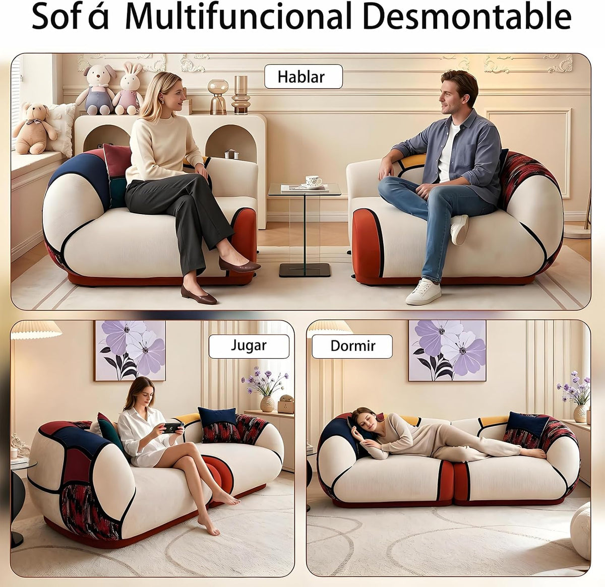 Vipbear Sofá sin estructura, 265 cm, en chenilla, modular, curvo, 3-4 plazas, con 2 cojines de espuma de alta densidad, para salón, sin montaje