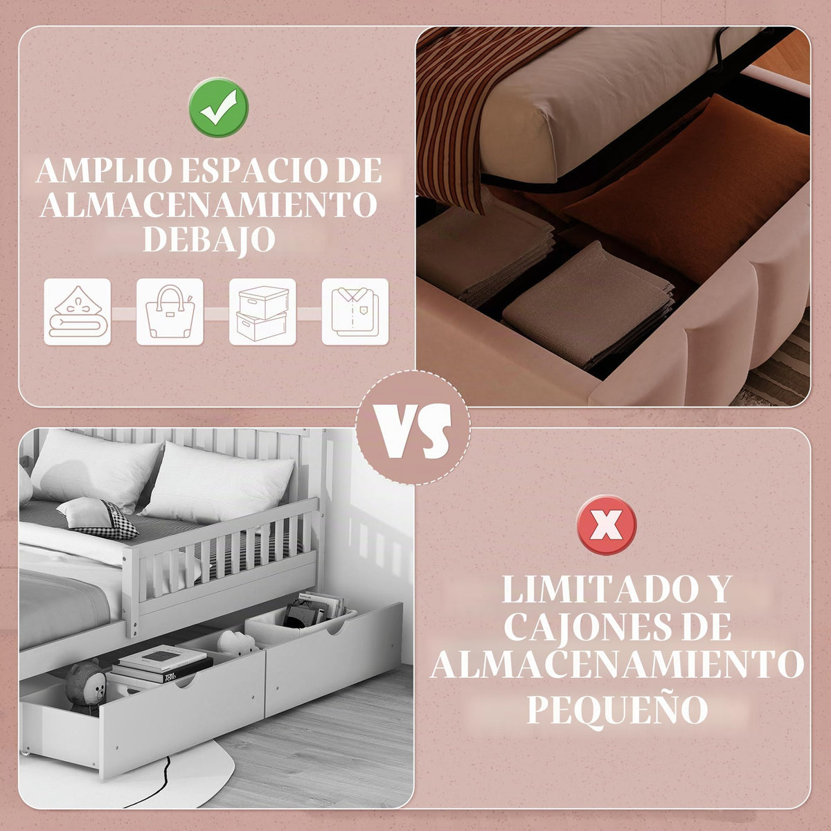 Kebnor Cama tapizada con somier, luz ambiental con mando a distancia, diseño de princesa heredera, material PU, color rosa (sin colchón) (140 x 200 cm)