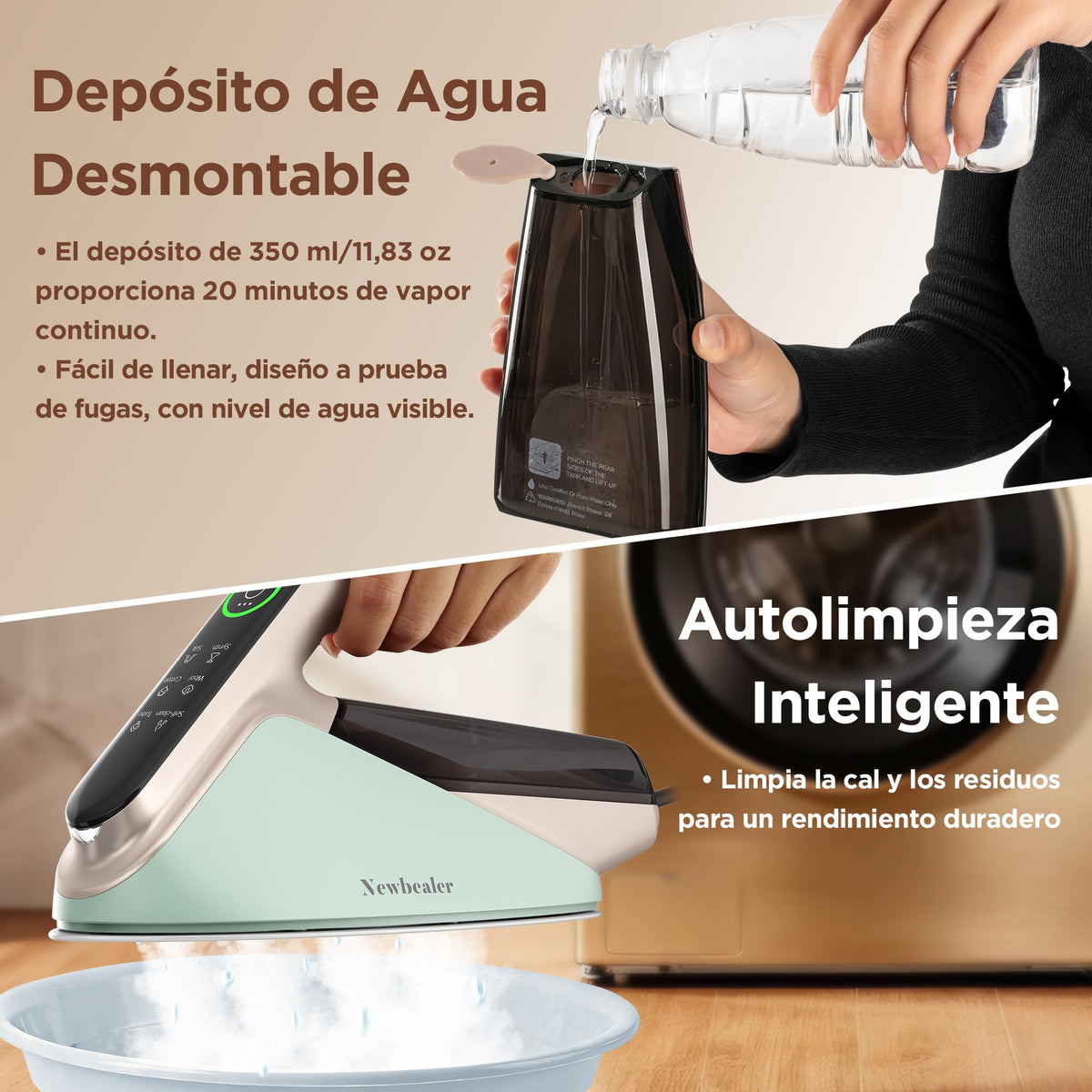 Newbealer Plancha de Vapor 2300W con Turbo Vapor,4 Temperaturas