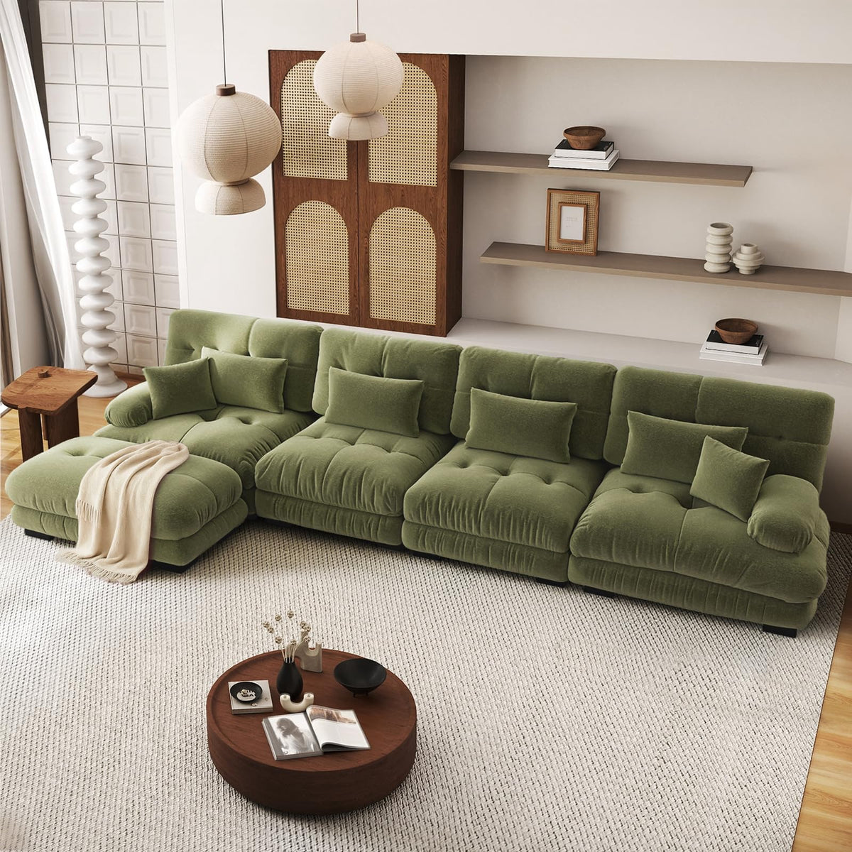 SoarFlash Sofá U Modular de 4 plazas para salón Moderno, sofá Nube de Tela Chenille con reposabrazos, Color Amarillo, 145×406 cm