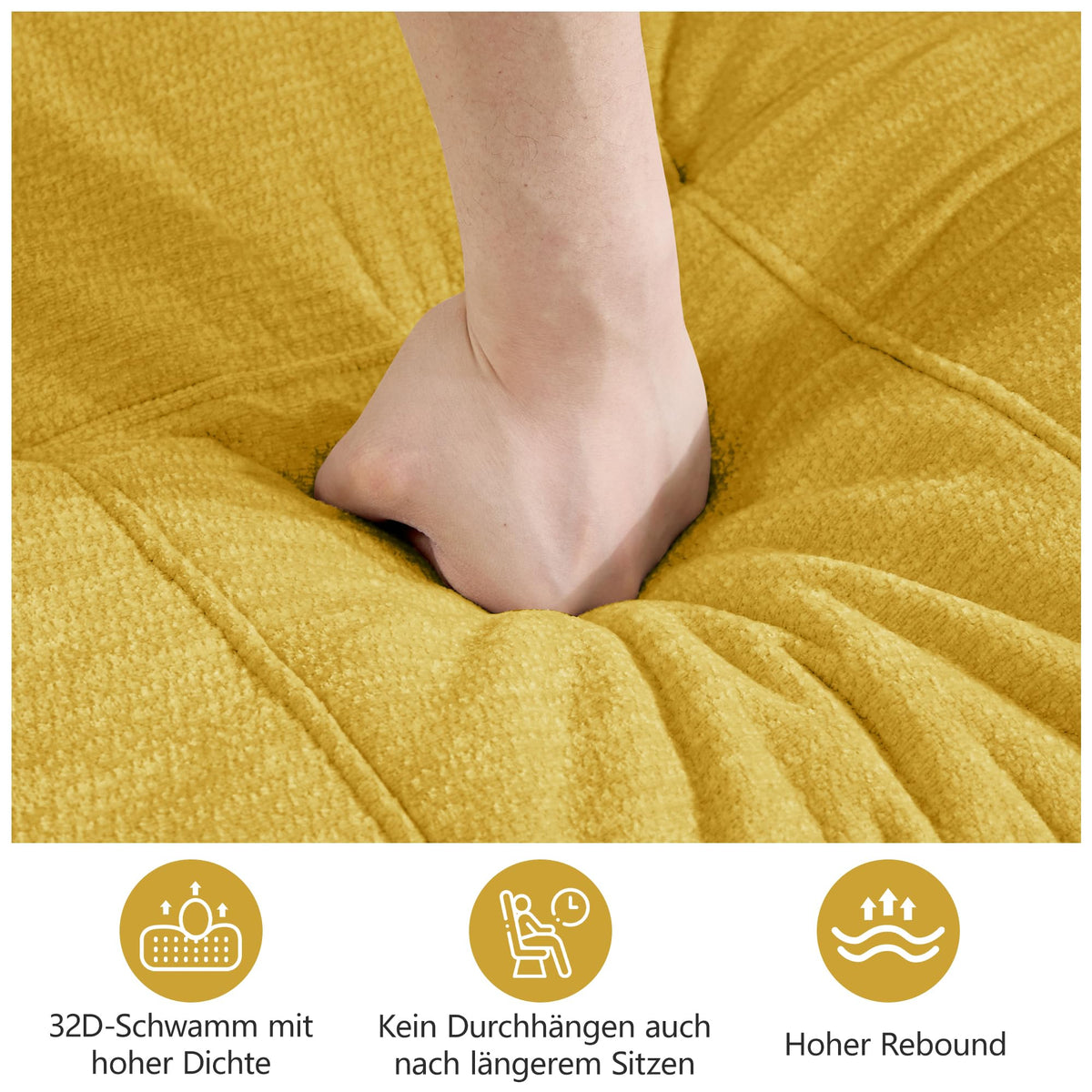 Sofá de 3 plazas con 1 taburete chenilla beige