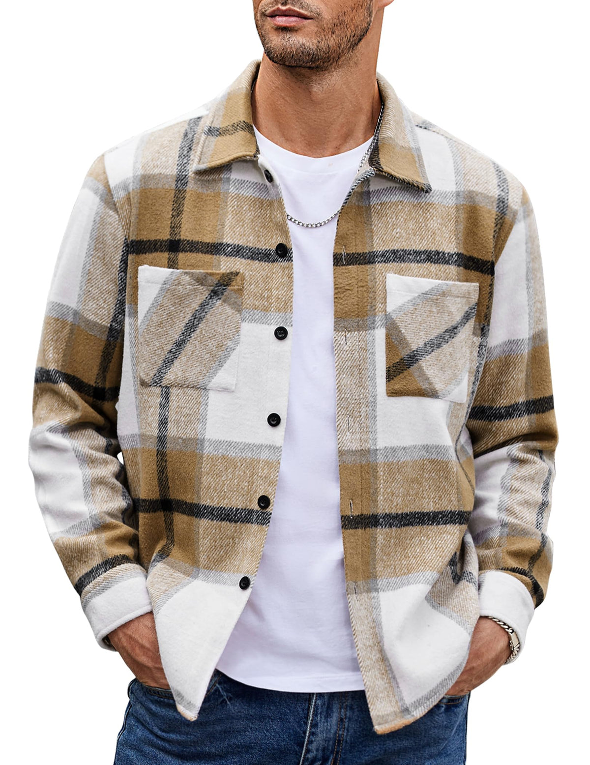 COOFANDY Sobrecamisa Hombre a Cuadros Chaqueta Leñador Casual