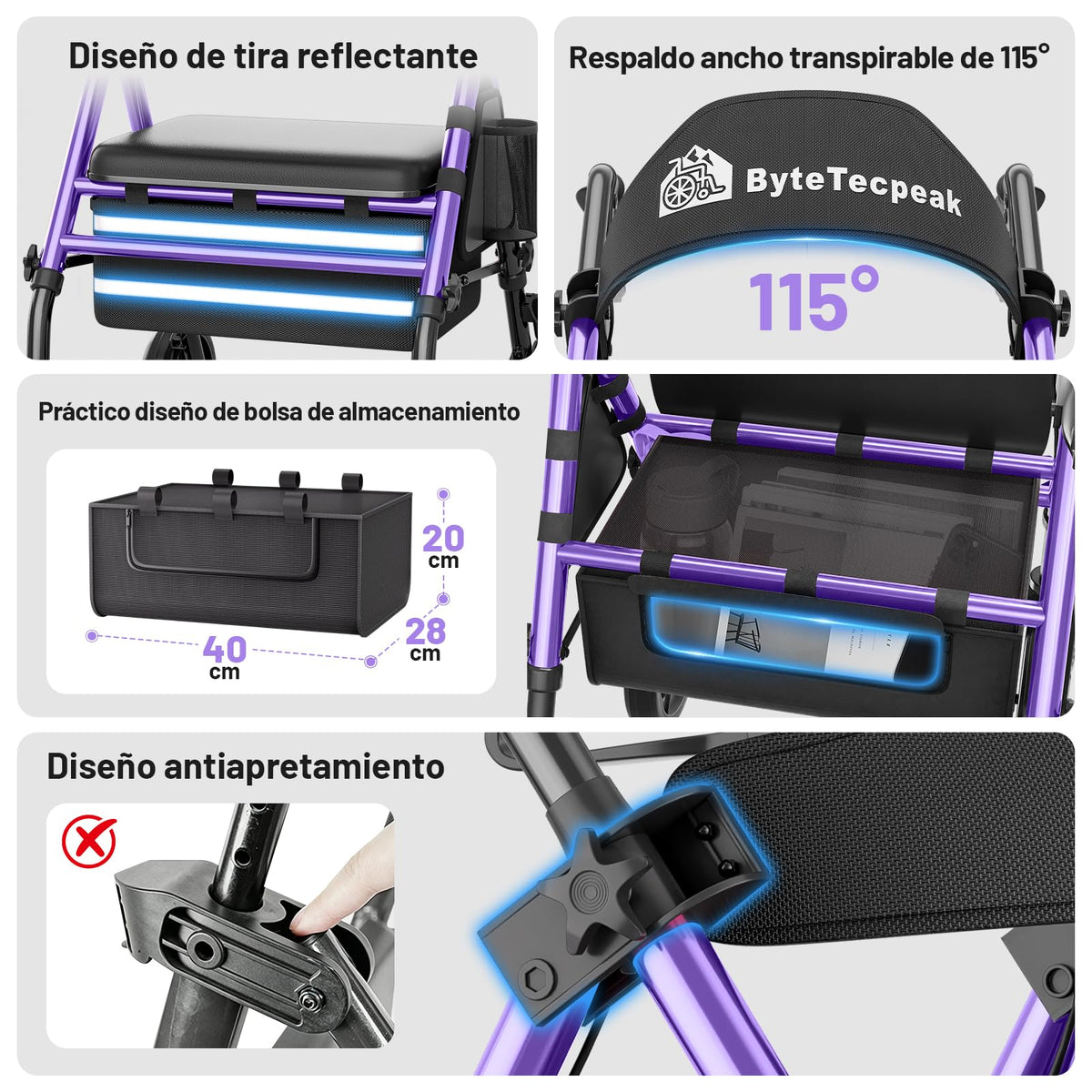 R4 Andador Plegable de 4 Ruedas con Asiento