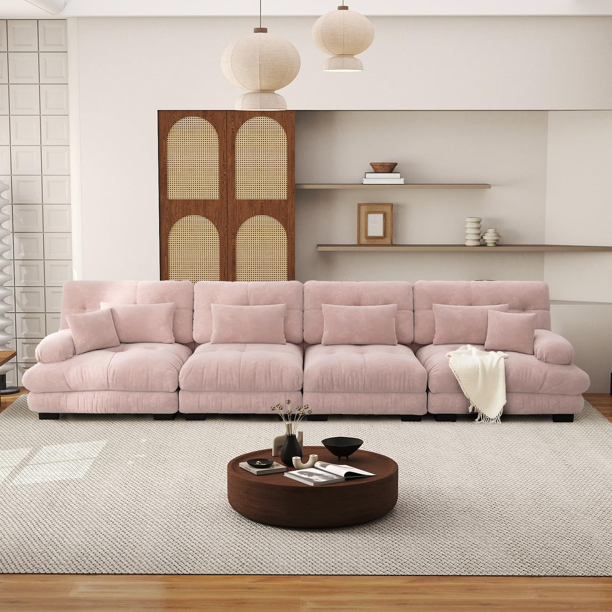 SoarFlash Sofá U Modular de 4 plazas para salón Moderno, sofá Nube de Tela Chenille con reposabrazos, Color Amarillo, 145×406 cm
