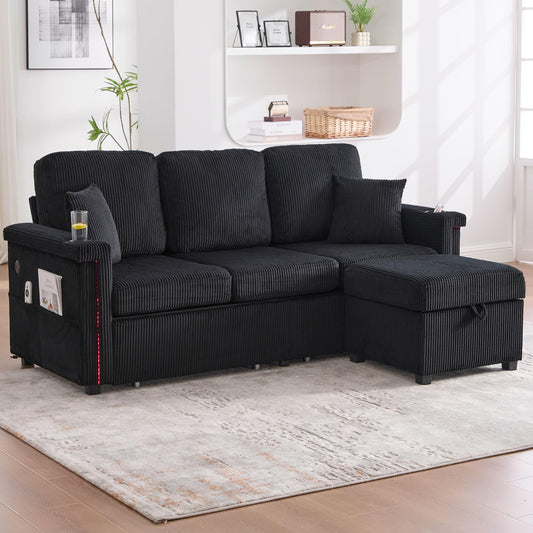Dolamaní Sofá de terciopelo de 3 plazas con 2 cajones, soporte para bebidas, bolsillos laterales y reposapiés para sala de estar, dormitorio y oficina (beige)