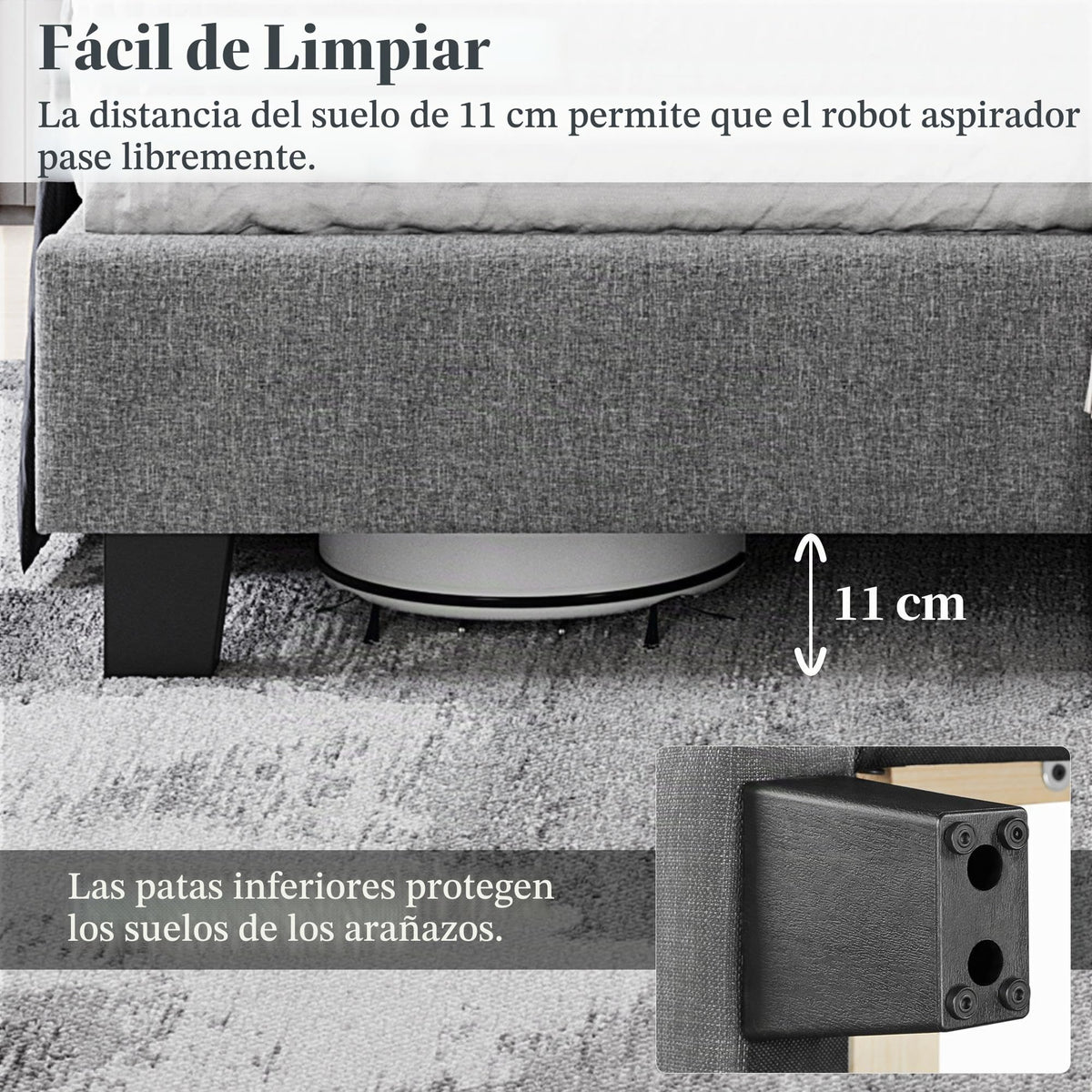 Yaheetech Cama Doble Tapizada 140 x 200cm con Somier de Lamas con Cabecero Rayado Moderno Estructura de Madera y Metal Marco de Cama para Adultos 2 Personas Beige