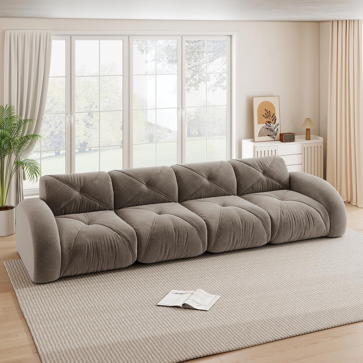 Sofá de esquina en forma de L de 4 plazas con reposapiés, sofá modular Cloud sin marcos de chenilla, sofá de estar suave, antideslizante, combinable de forma flexible, sin montaje, salón color