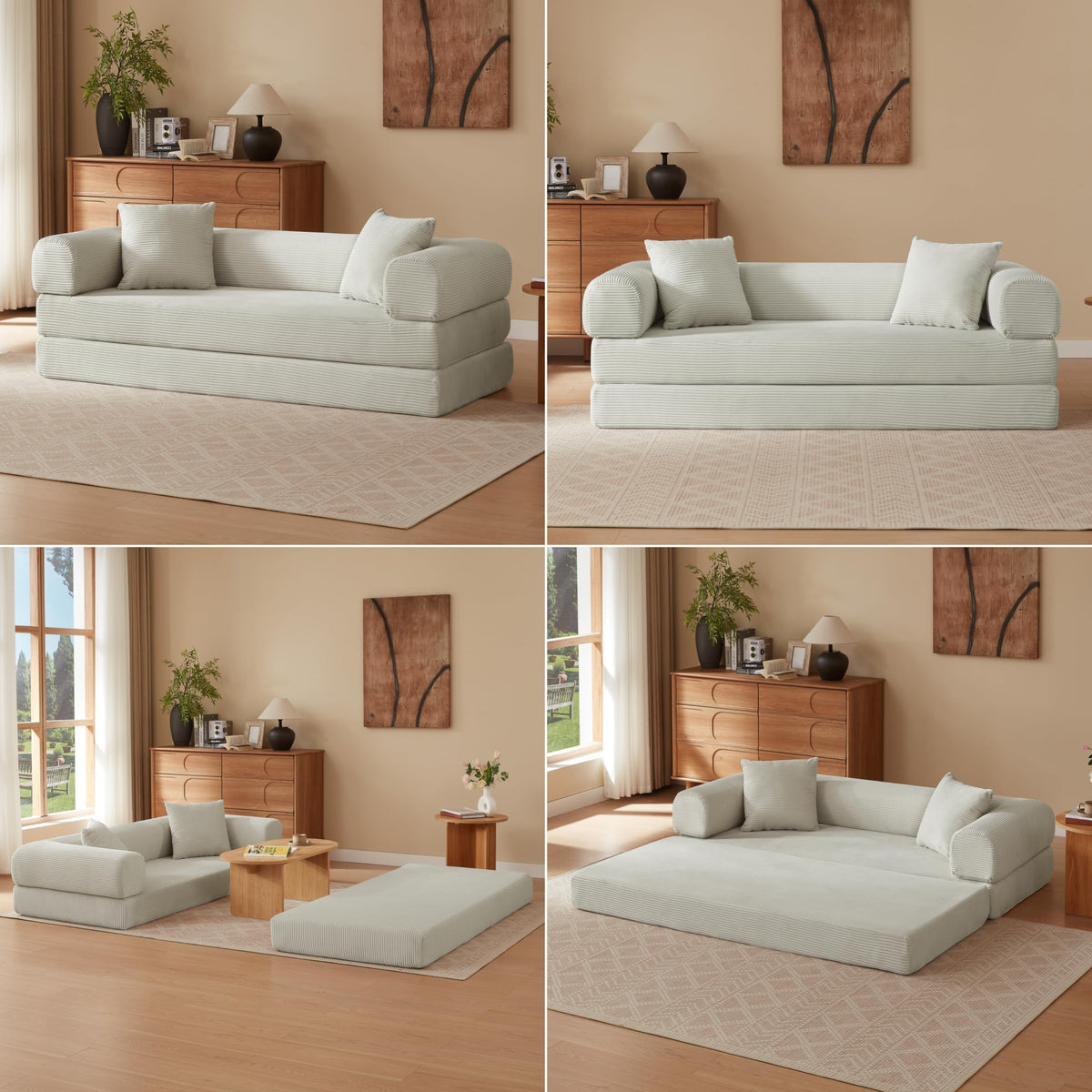 Sapgaks Sofá Convertible, Sofá Cama, Sofá 2 Plazas sin Marco, Sofá Plegable de Compresión, Diseño Cuadrado Clásico, No requiere Montaje (Verde-1)
