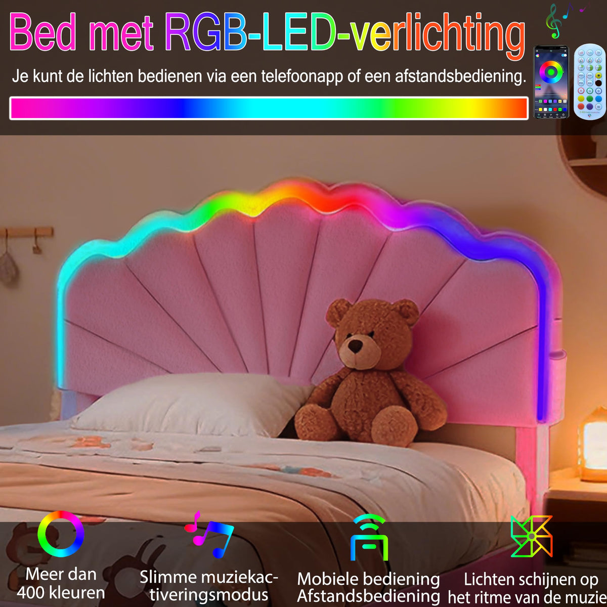 Armazón de Cama de Cuero 140x200cm con luz LED, Blanco